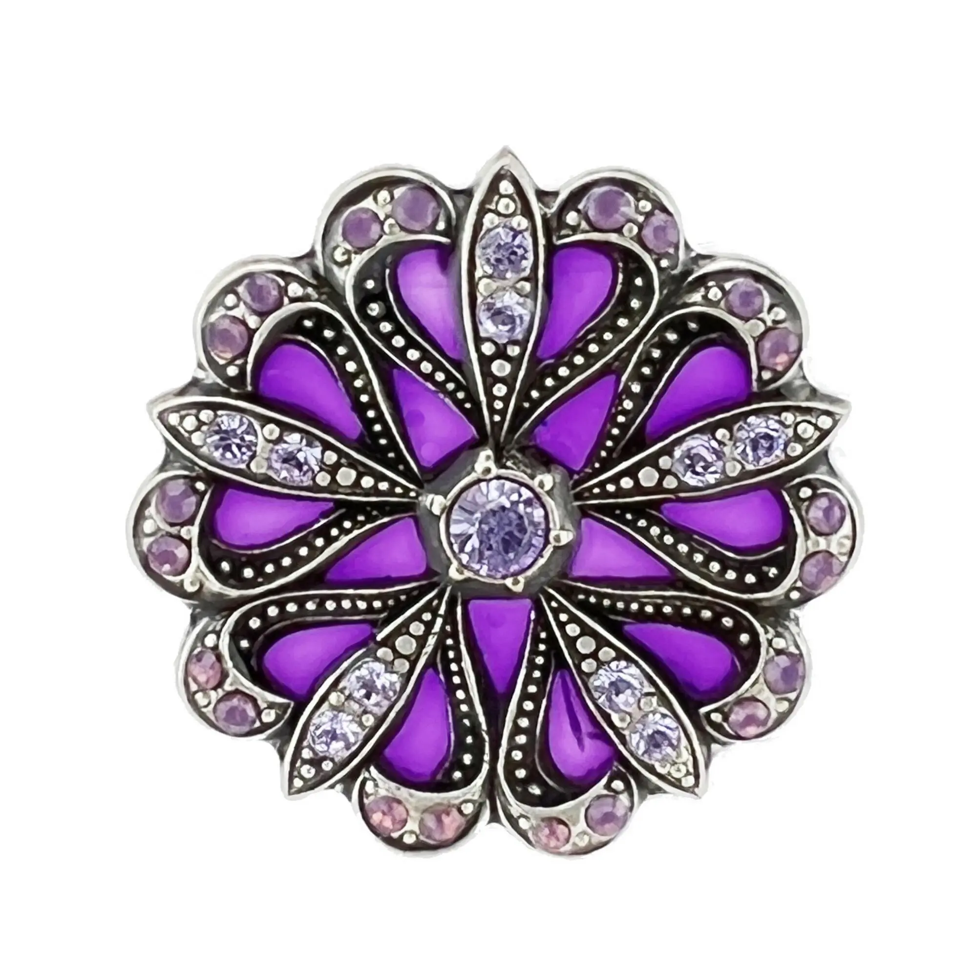 Flore Brooch - Purple, silver metal (stained glass effect)