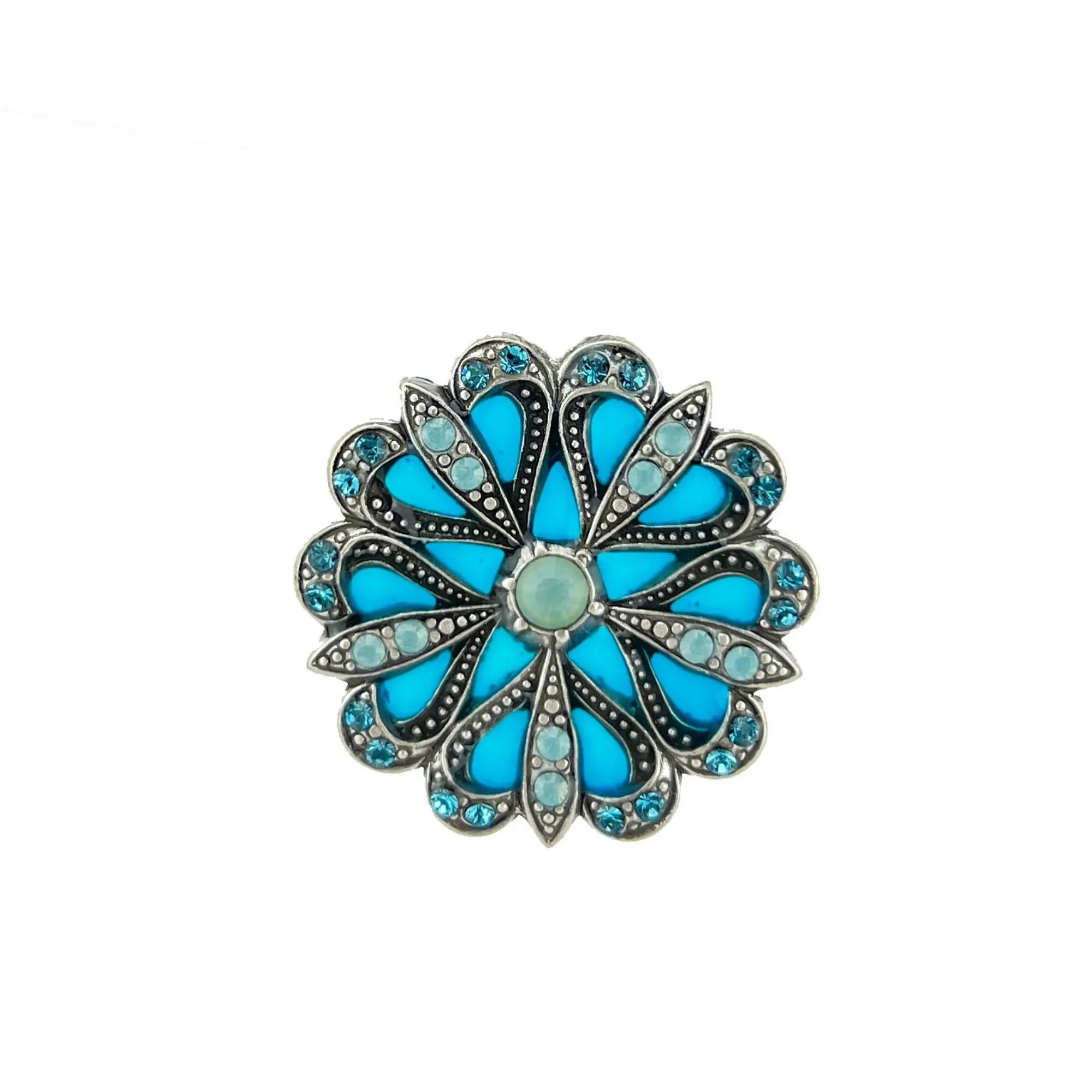 Flore Brooch - Turquoise, silver metal (stained glass effect)