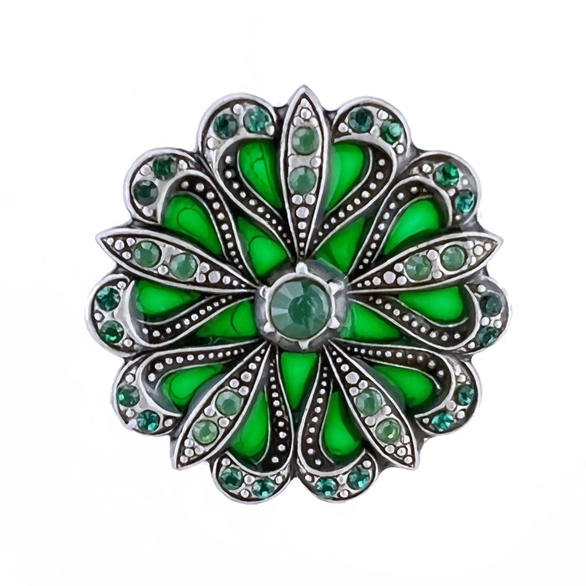 Flora Brooch - Dark green, silver metal (stained glass effect)