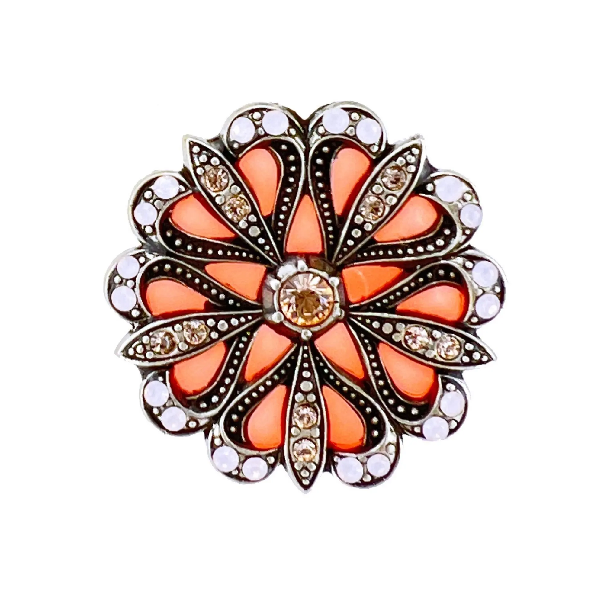 Flore Brooch - Coral, silver metal (stained glass effect)