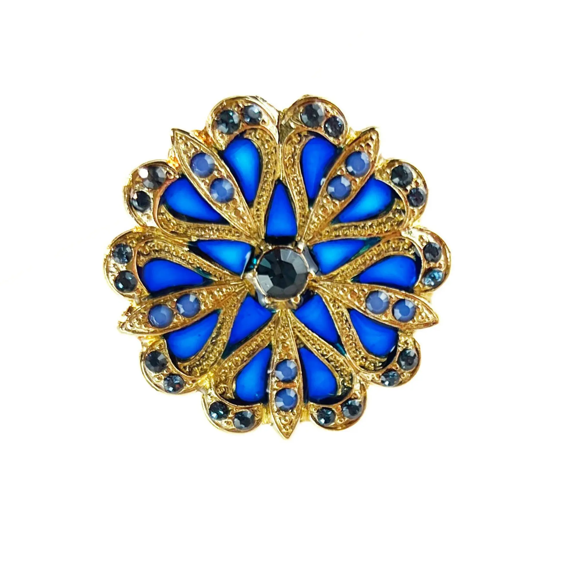 Flore Brooch - Midnight blue, gold metal (stained glass effect)