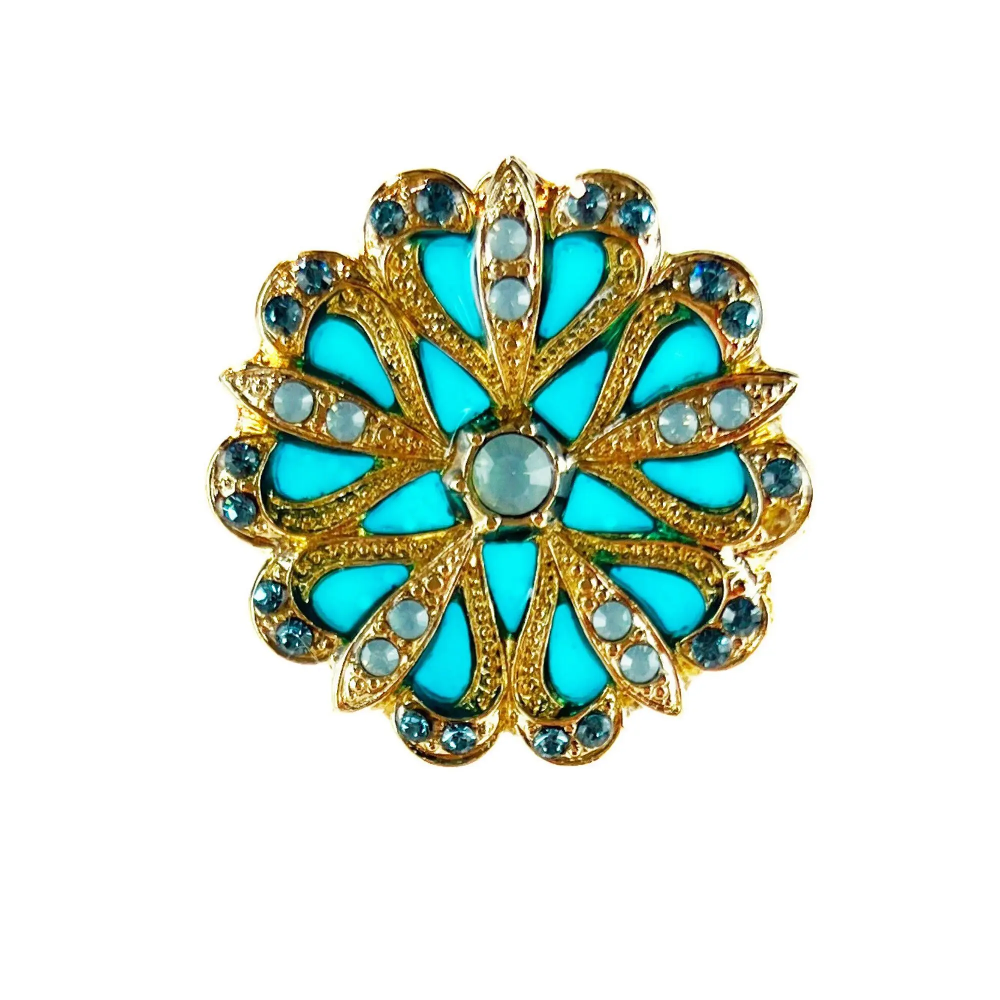 Flore Brooch - Turquoise, gold metal (stained glass effect)