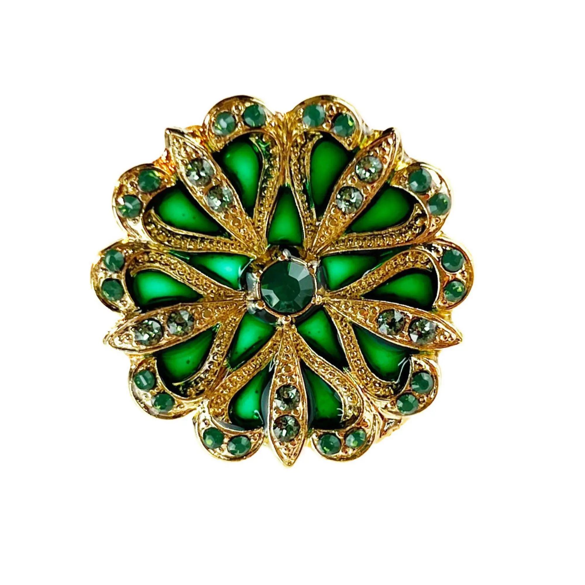Flore Brooch - Dark green, gold metal (stained glass effect)