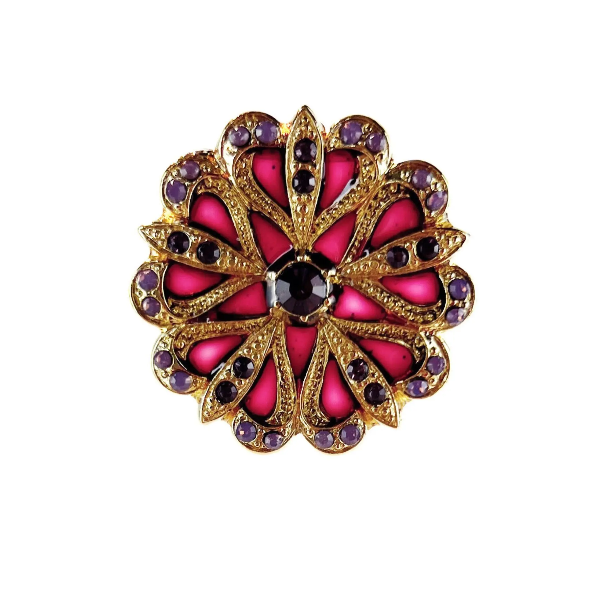 Flore Brooch - Plum, gold metal (stained glass effect)