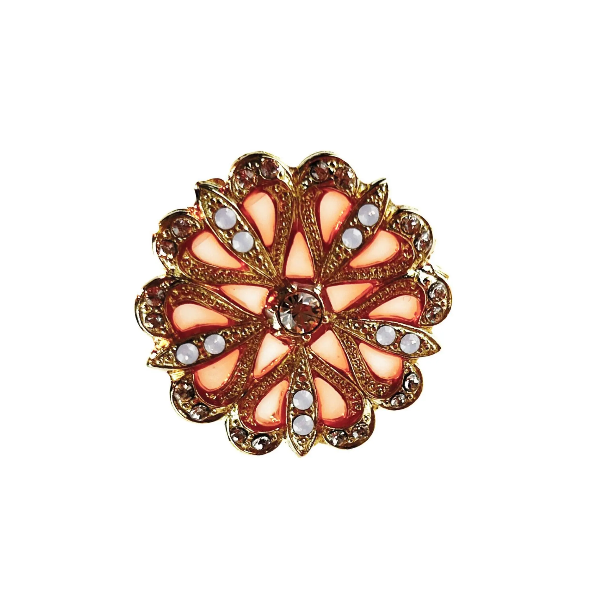 Flore Brooch - Coral, gold-plated metal (stained glass effect)
