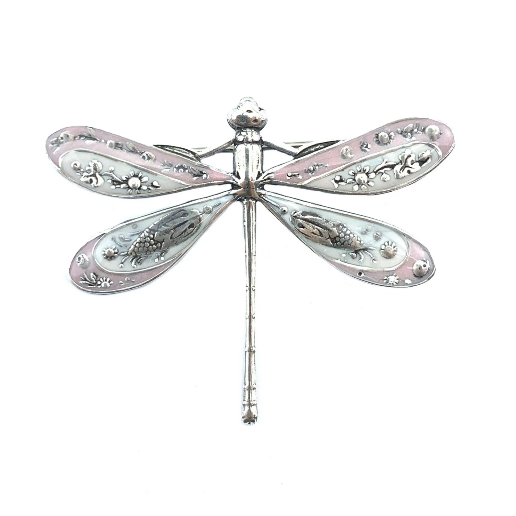 Engraved Dragonfly Brooch - Old Pink/Pale Pink