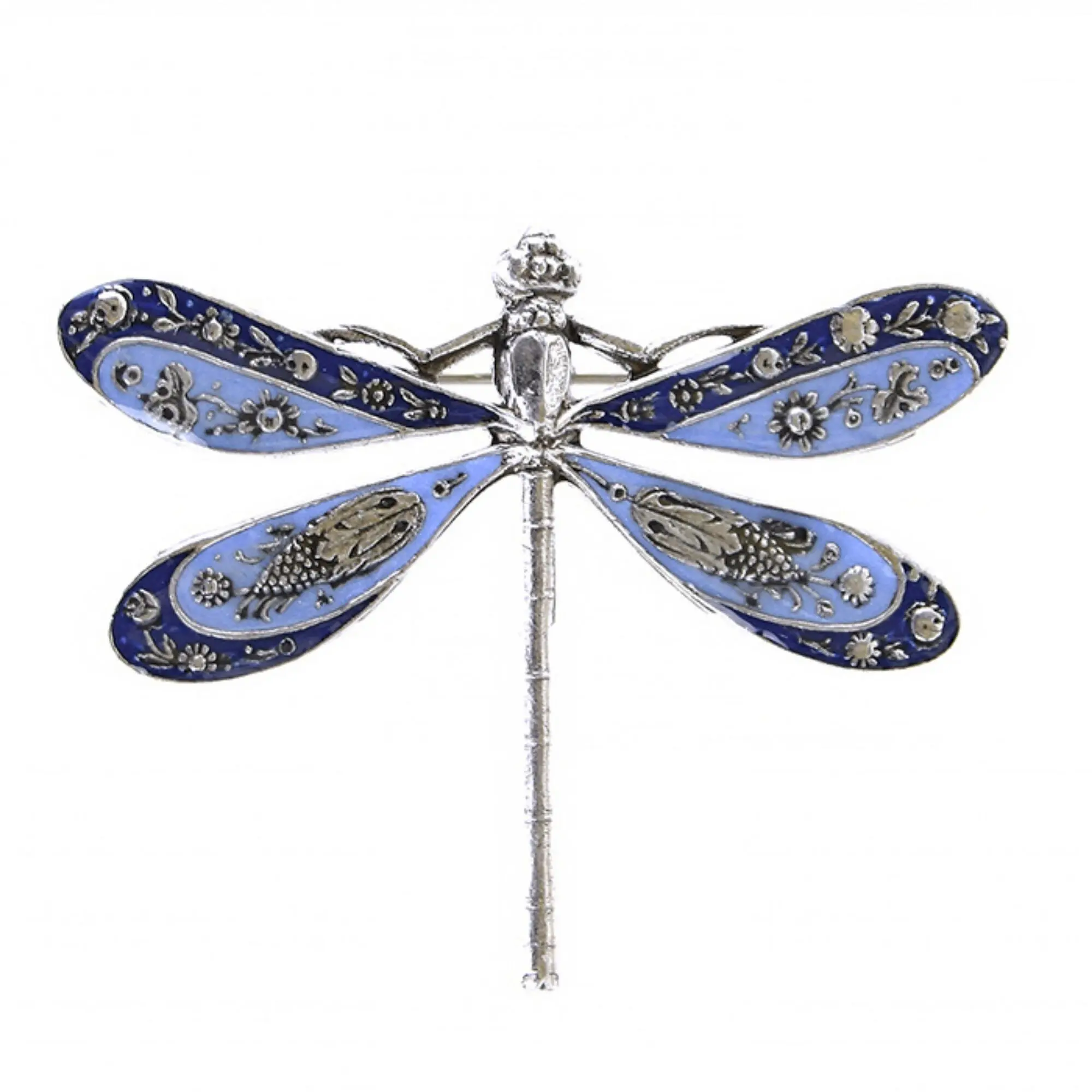 Engraved Dragonfly Brooch - Denim Blue/Dark Blue (enamel effect)