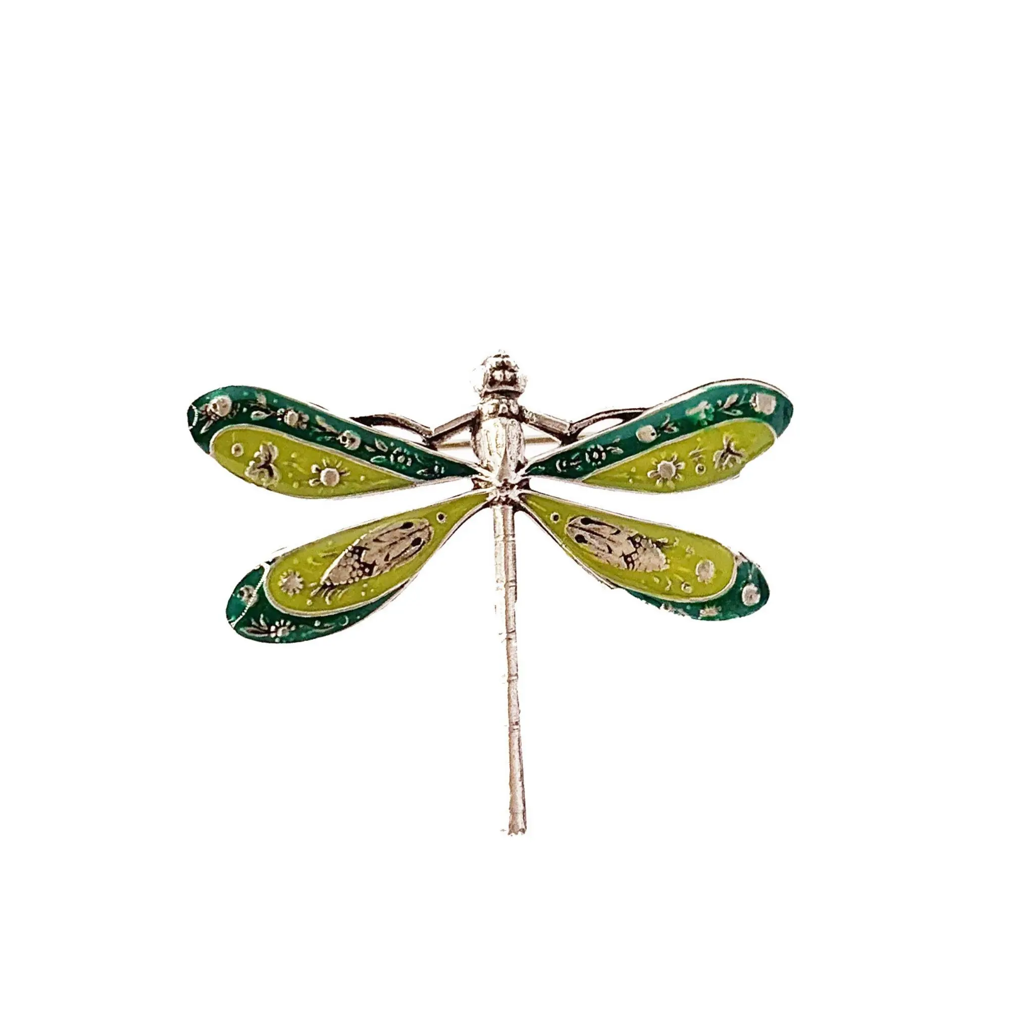 Engraved Dragonfly Brooch - Dark Green/Light Green (enamel effect)