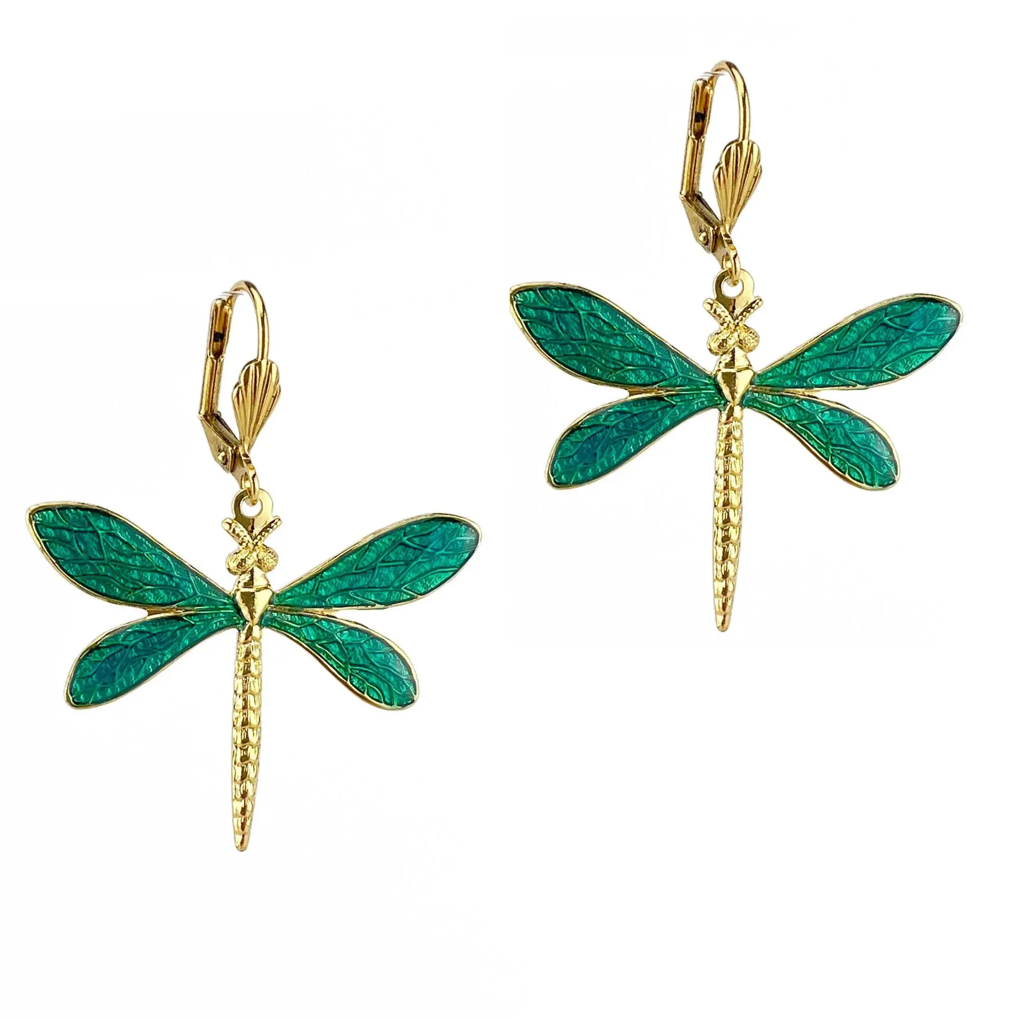 Dragonfly Earrings - Turquoise, gold-plated metal (stained glass effect)