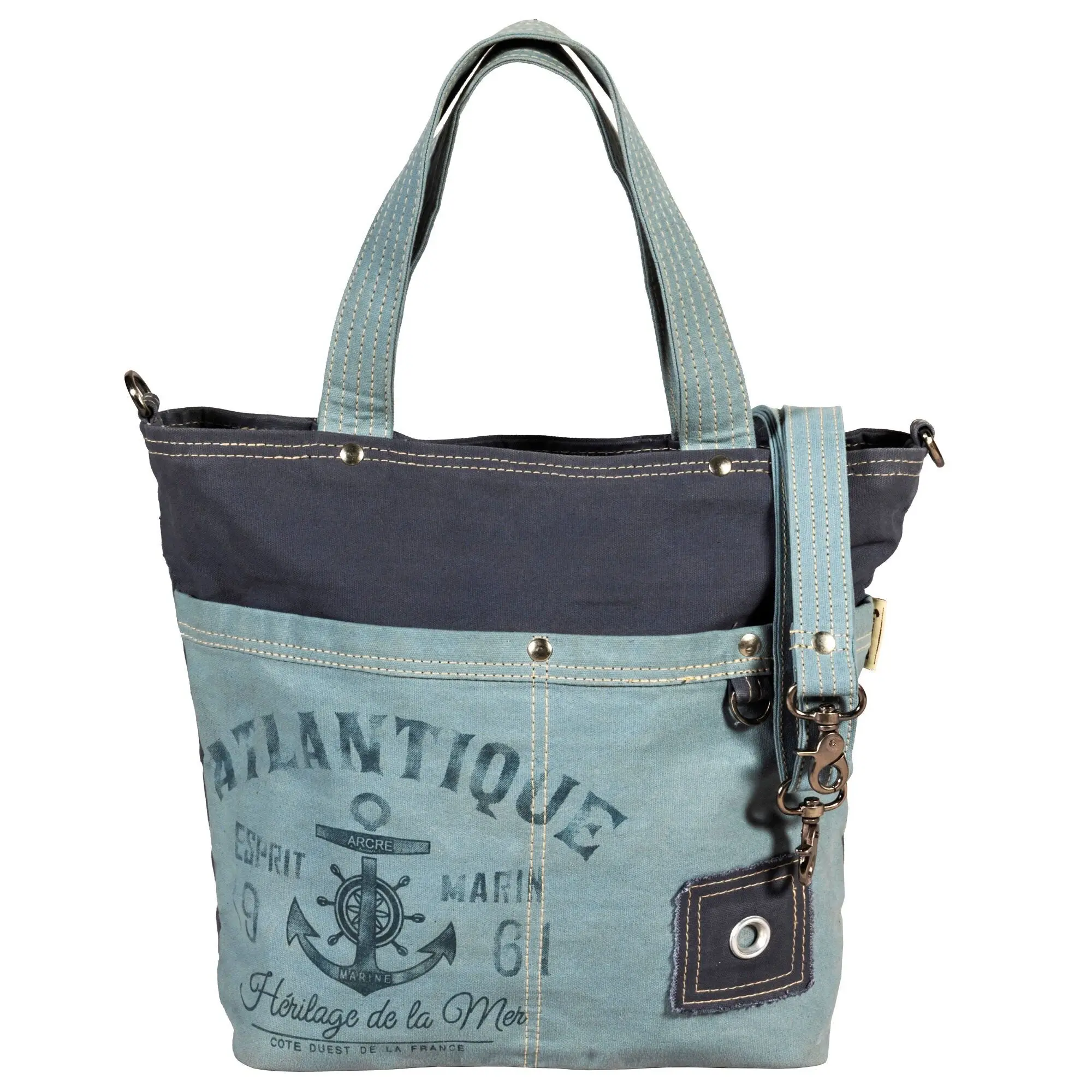 Sunsa Handtasche Damen Canvas Schultertasche groß – Vintage Retro Shopper in Maritim Design – vegane Damentasche A4 geeignet Umhängetasche Stofftasche für Alltag Arbeit Geschenk Frauen Freizeit Urlaub
