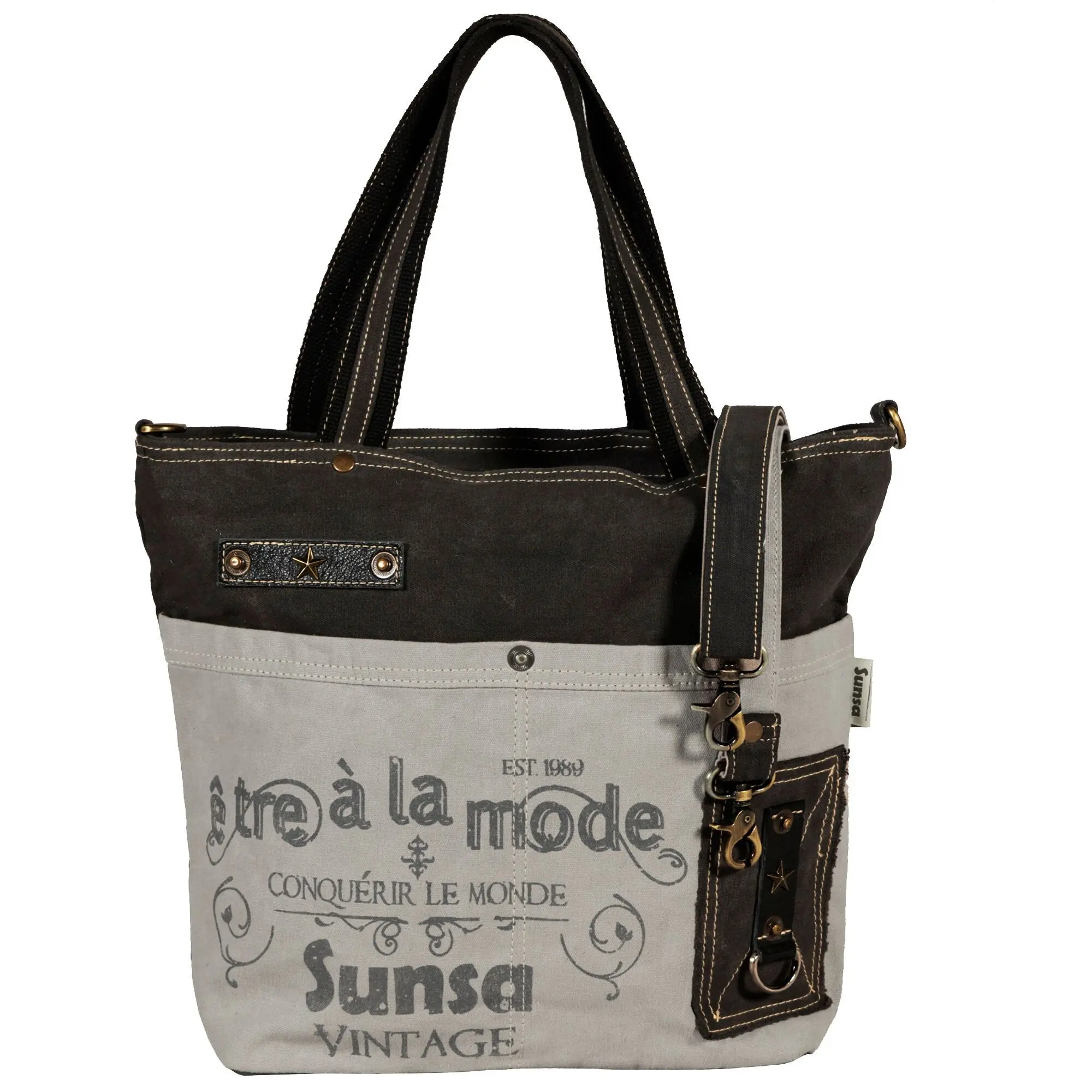 Sunsa Handtasche Damen Canvas Schultertasche groß. Vintage Retro Shopper in Maritim Design. Vegane Damentasche A4 geeignet Umhängetasche Stofftasche für Alltag Arbeit Geschenk Frauen Freizeit Urlaub