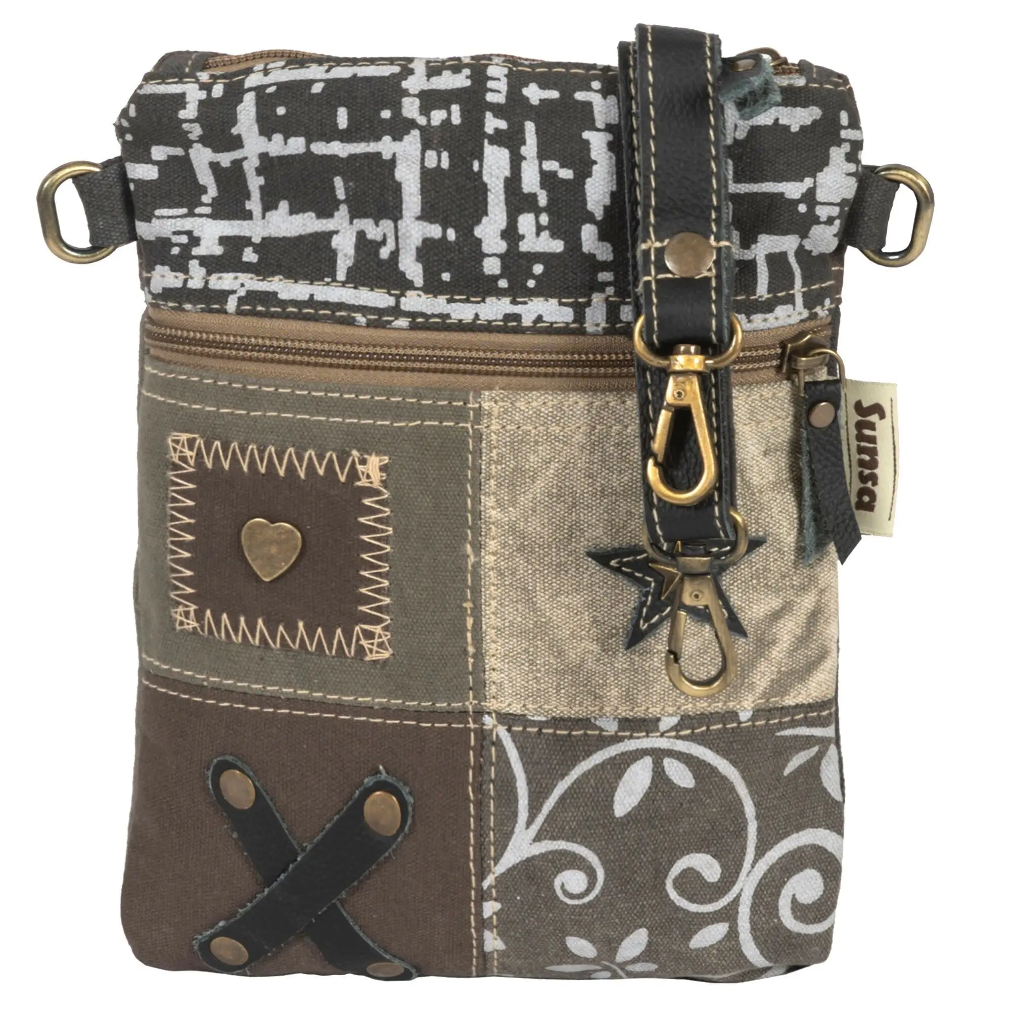 Sunsa kleine Umhängetasche Canvas Crossover Tasche in Patchwork Design