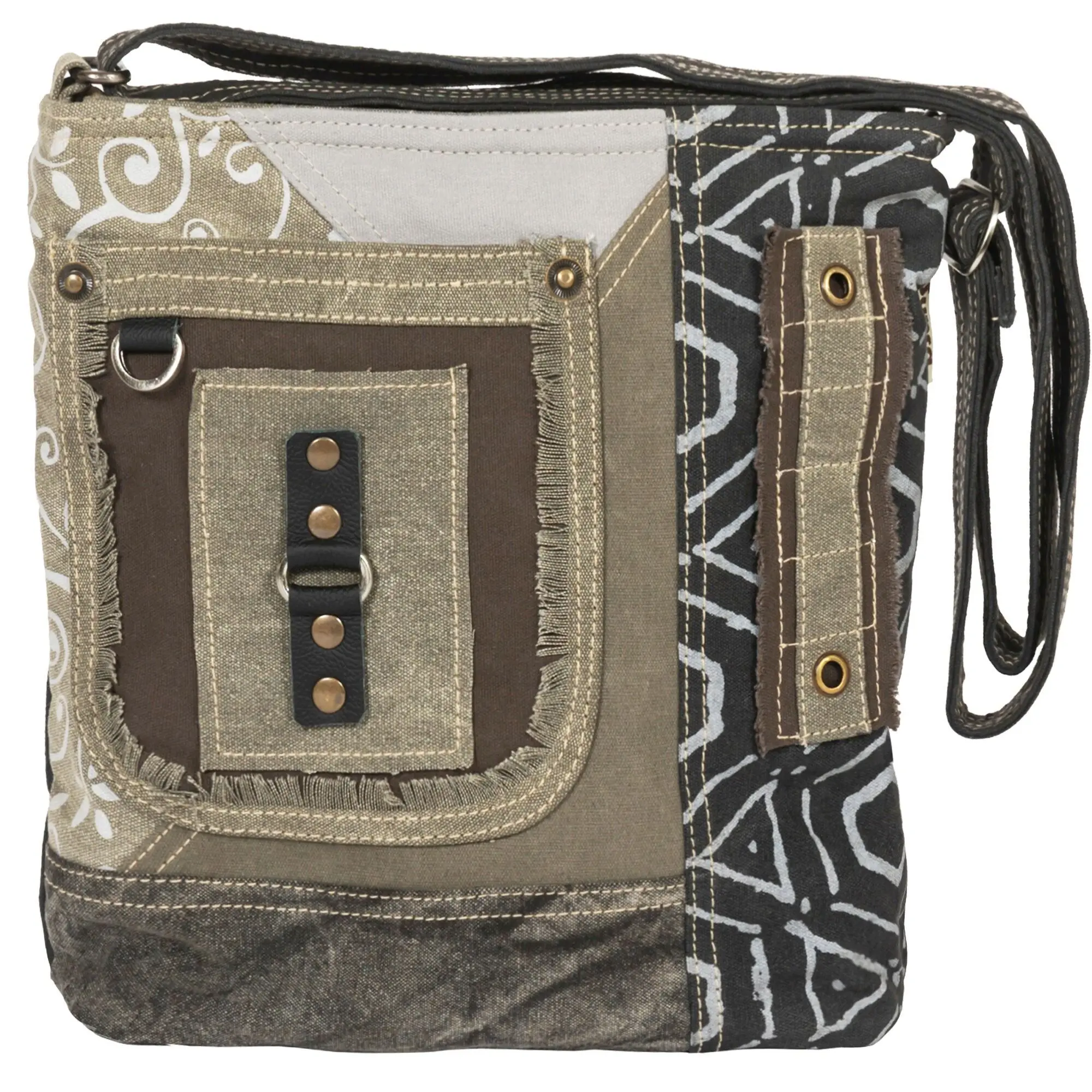 Sunsa Damen Umhängetasche. Canvas Crossover Tasche in grau Khaki