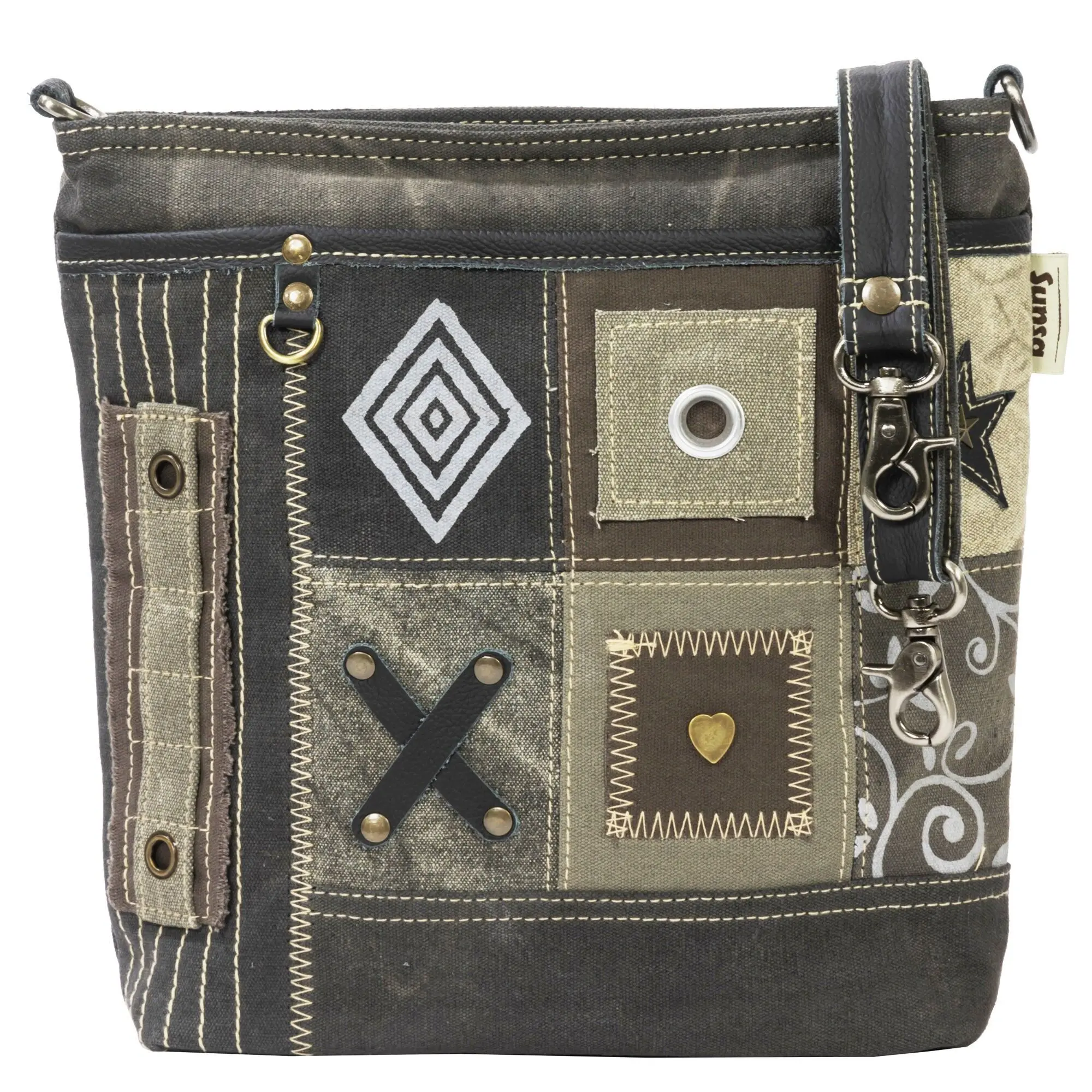 Sunsa Damen Umhängetasche. Canvas Crossover Tasche in Patchwork Design