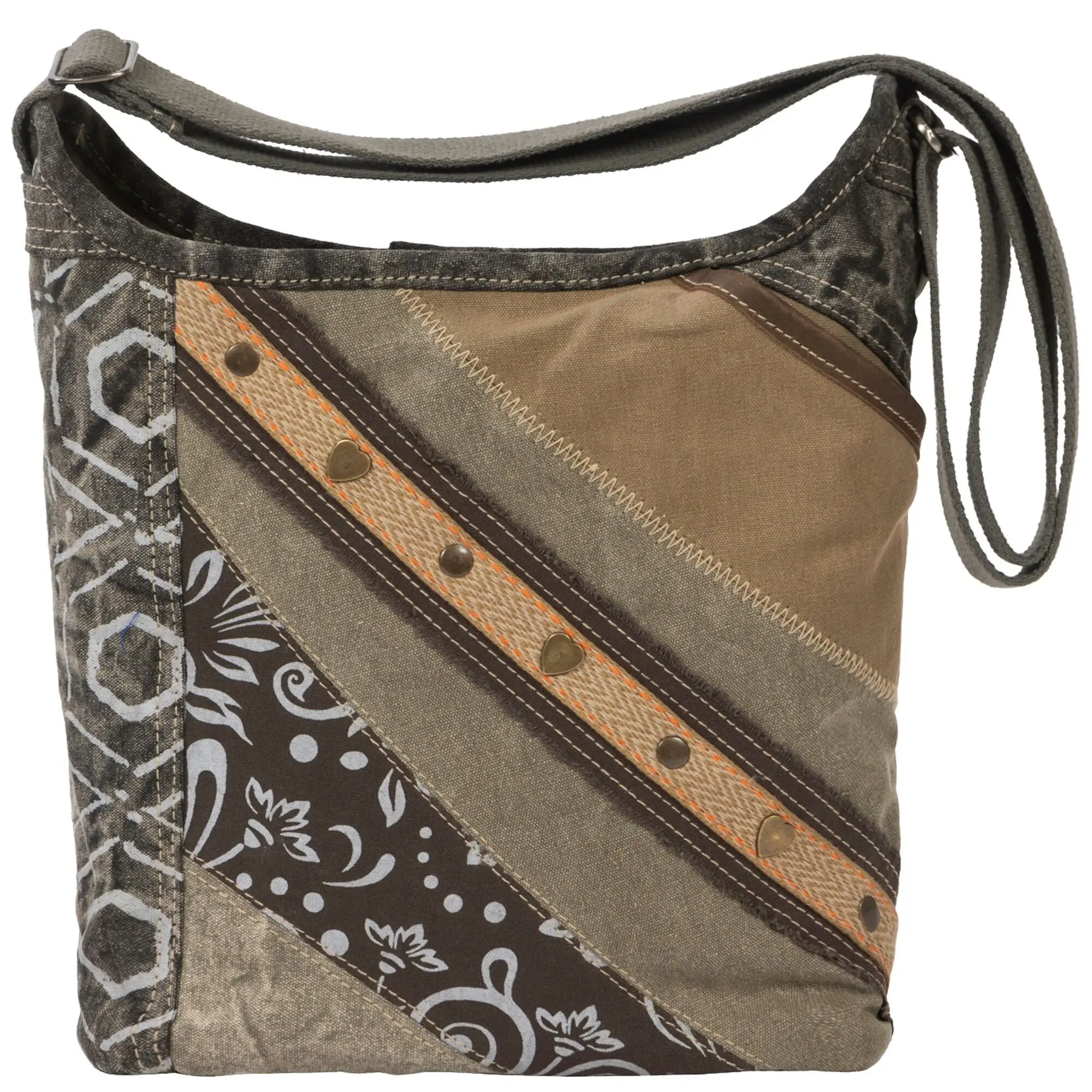 Sunsa Damen Umhängetasche. Canvas Hobo Tasche in Patchwork Design