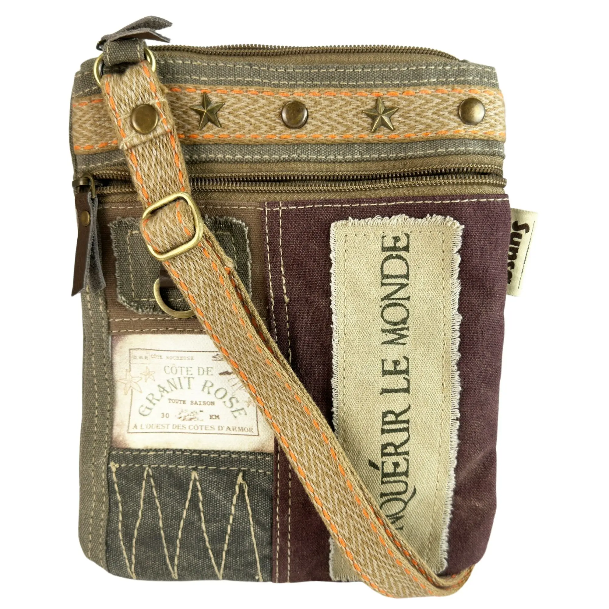 Sunsa Vintage Umhängetasche. Kleine Patchwork Crossover Canvas Tasche