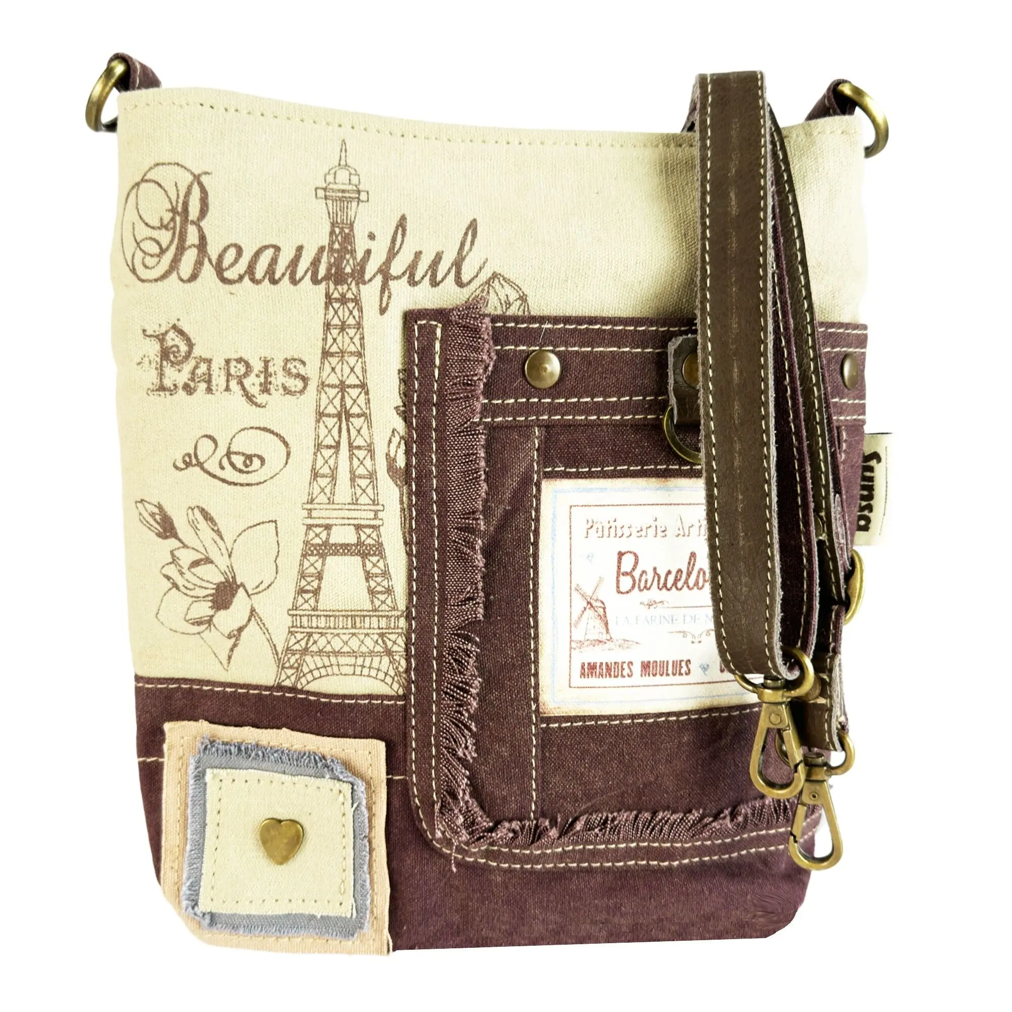 Sunsa Vintage Umhängetasche. Crossover Tasche mit Paris Motiv