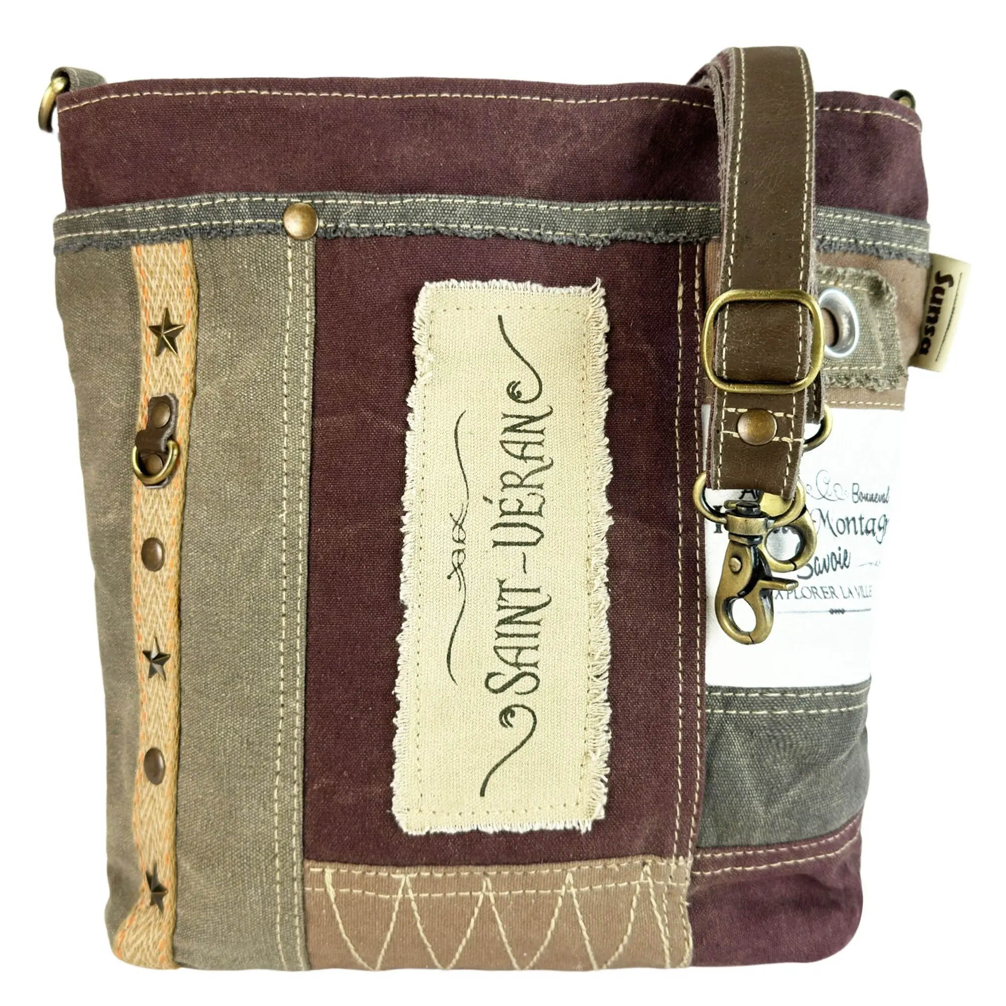 Sunsa Vintage Umhängetasche. Patchwork Canvas Crossover Tasche