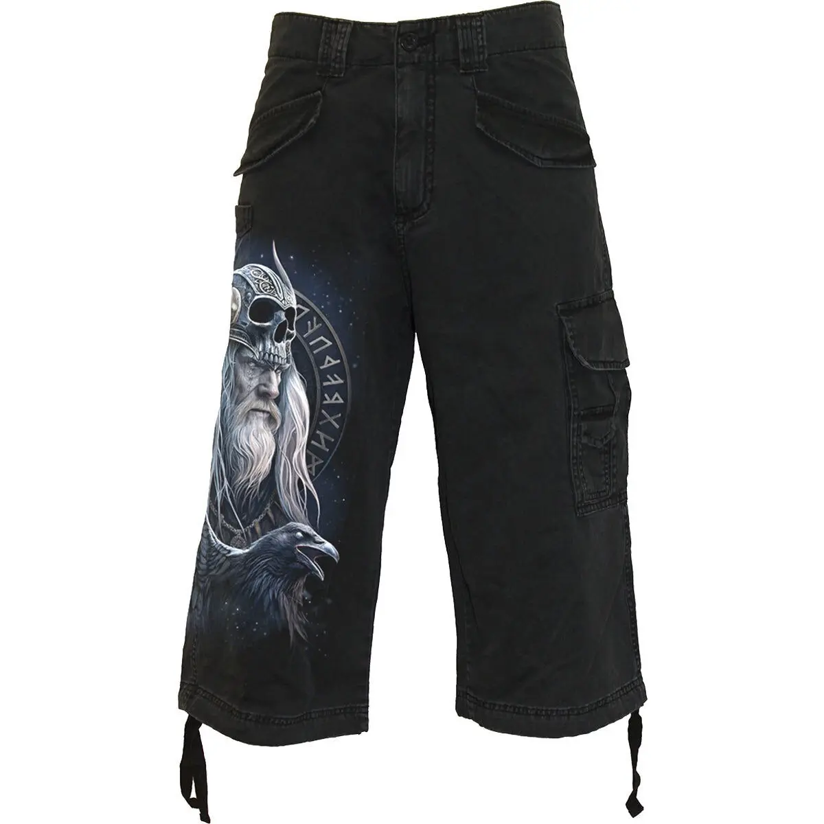 GUERRERO DE ODÍN - Pantalones cortos cargo vintage negros de 3/4 de largo