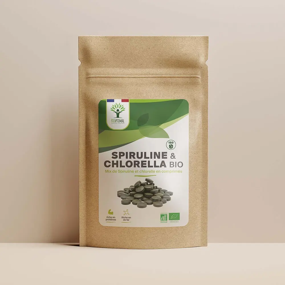 Mix Spiruline et Chlorella bio comprimés -  Bioptimal