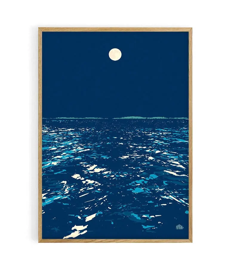Brittany seaside landscape poster - Bréhat Horizon Full Moon. 100% made in France locally. Matte velvety print. Homage to the Impressionists.