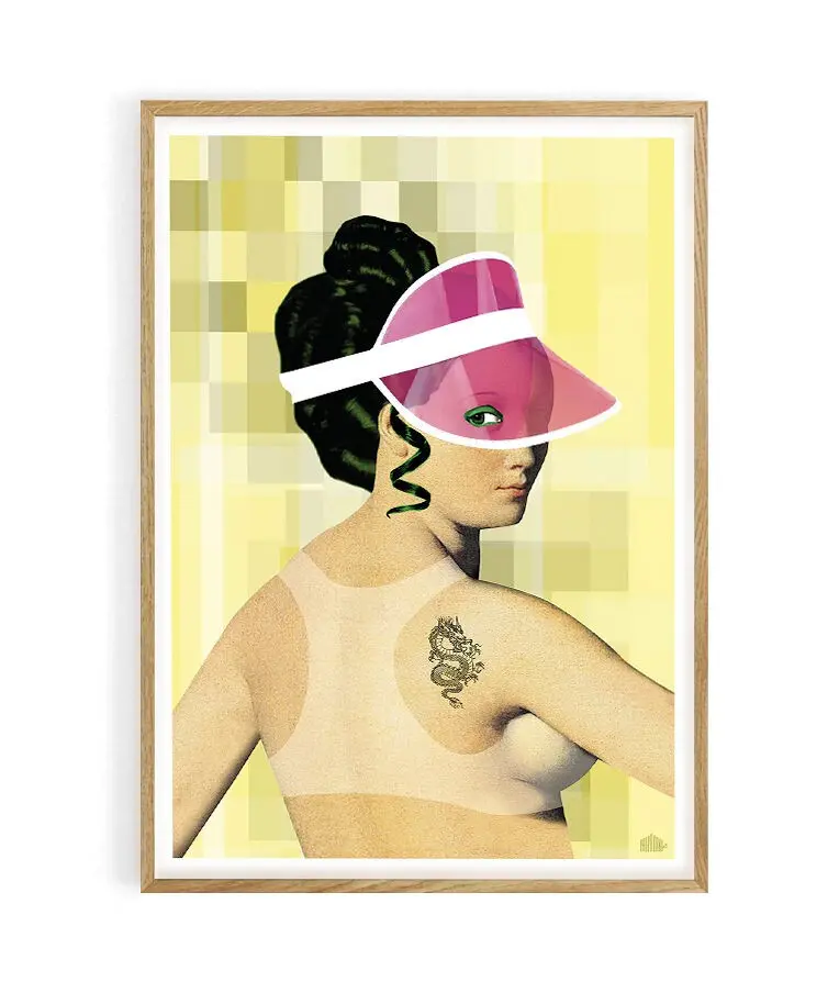 Pop art portrait poster. Odalie 2.0- 100% made in France locally. Reinterpretation of Ingres's La Grande Odalisque.Matte velvety print