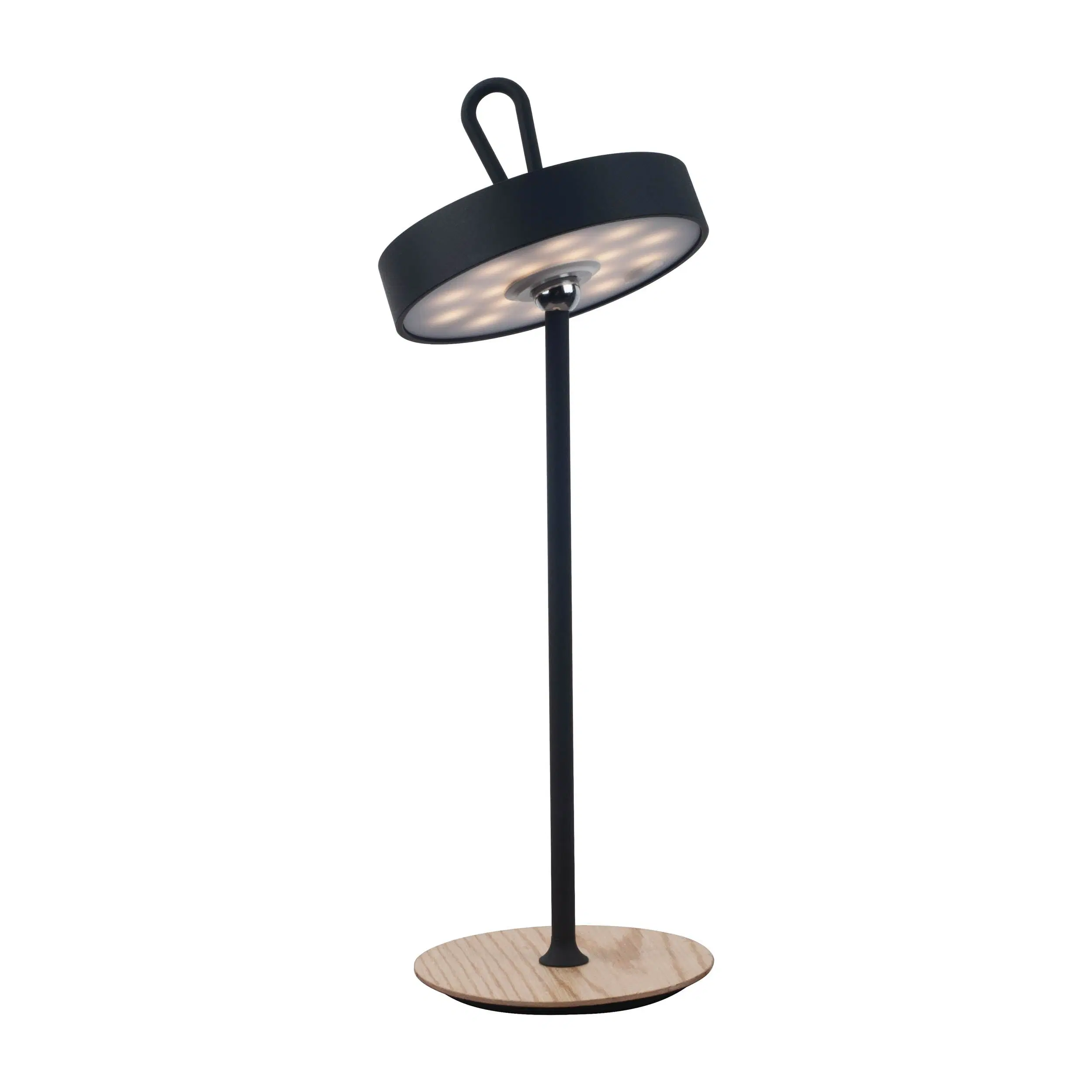 LED battery-operated table lamp, magnetic, for indoor and outdoor use, made of metal and plastic in black, 36 cm high