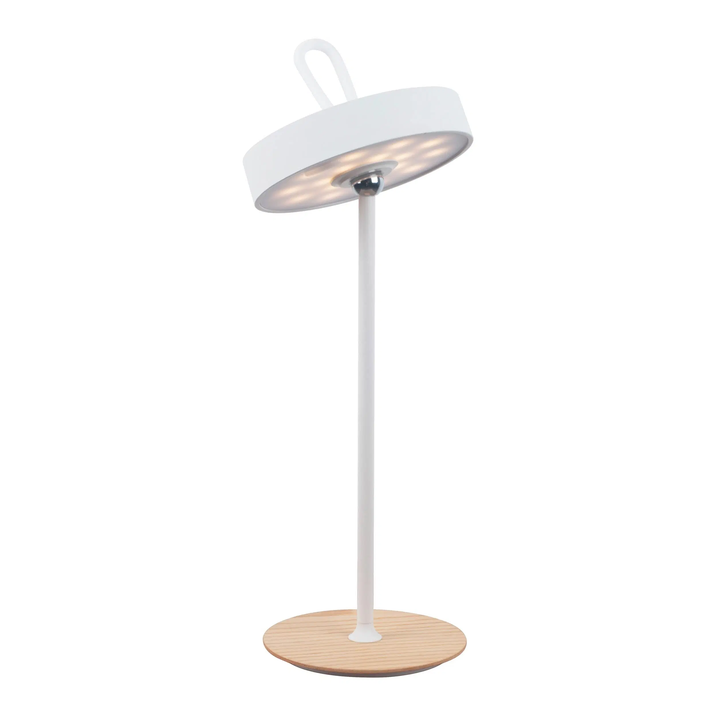 LED battery-operated table lamp, magnetic, for indoor and outdoor use, made of metal and plastic in white, 36 cm high
