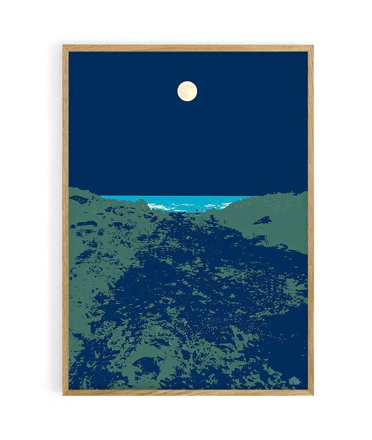 Poster landscape seaside Brittany - Bréhat IIe Nord Full Moon. 100% made in France locally. Matte velvety print. Homage to the Impressionists.