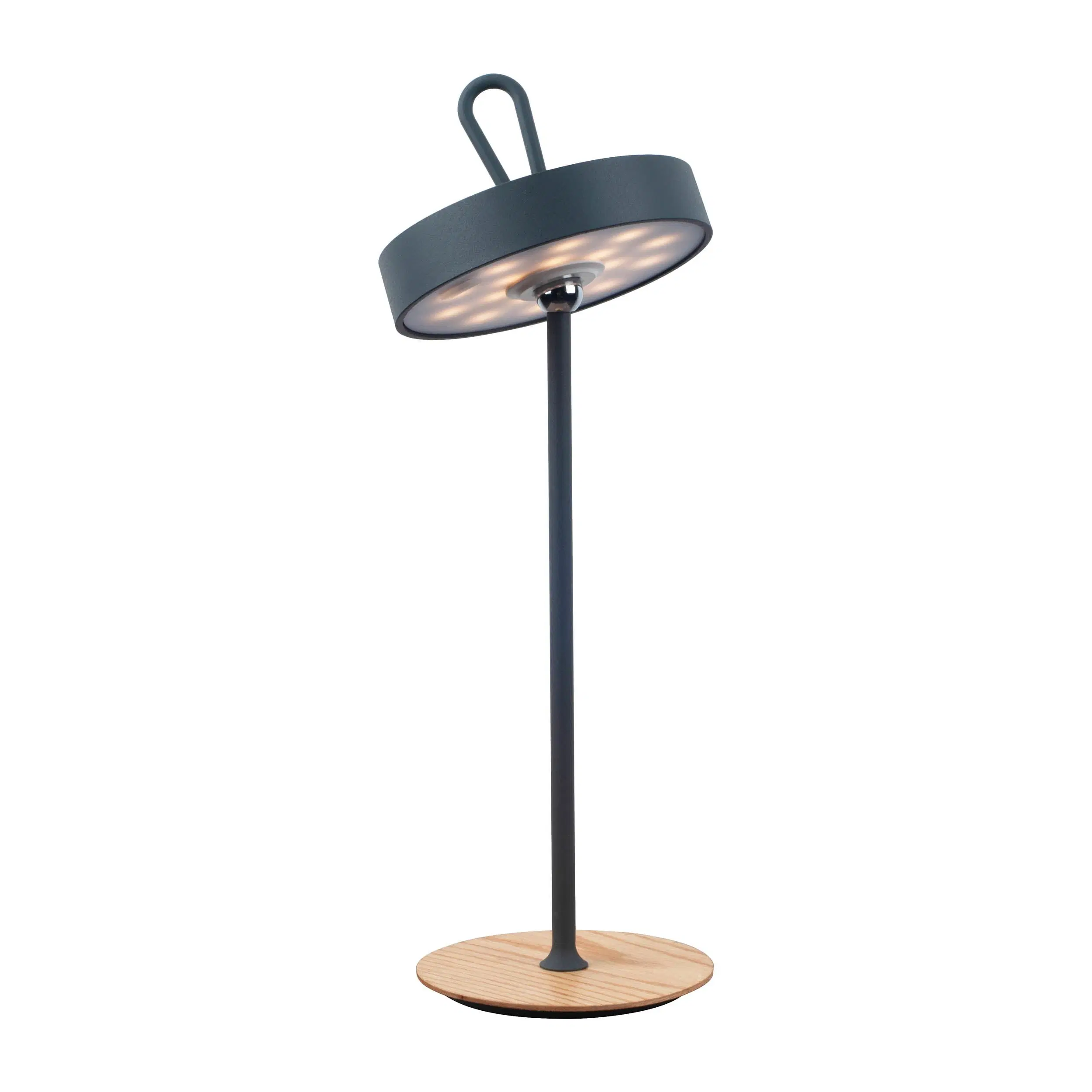 LED battery-operated table lamp, magnetic, for indoor and outdoor use, made of metal and plastic in grey, 36 cm high
