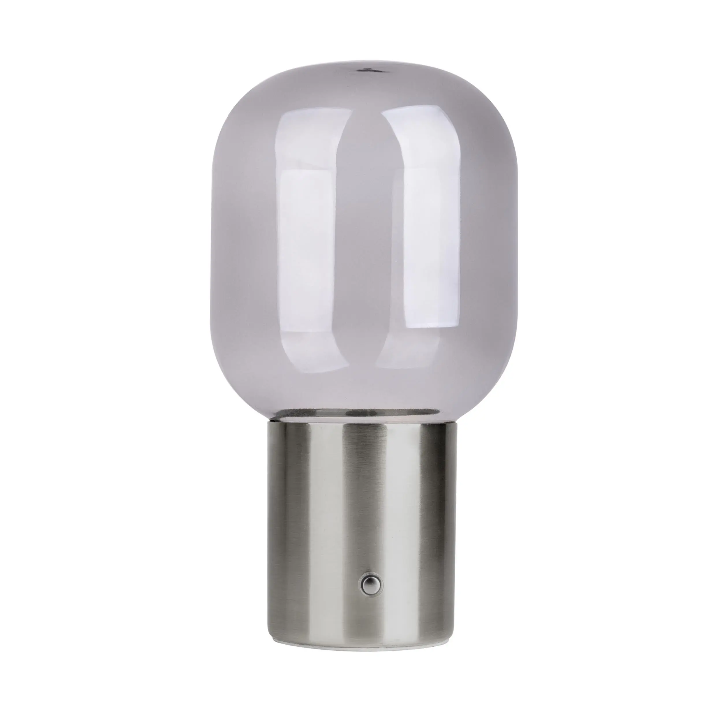 Battery-powered table lamp "ALBERO" Decorative table lamp made of chrome-colored metal and glass with built-in LEDs, dimmable with touch sensor, 25 cm high