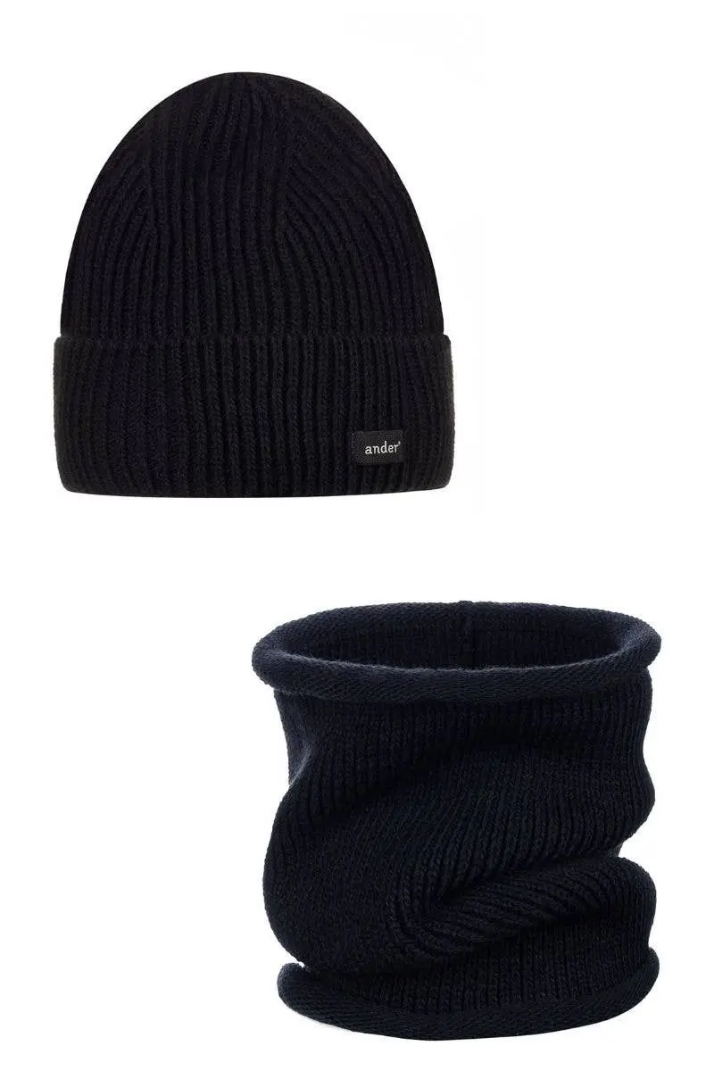 Cappello e scaldacollo "Anacleto" - set unisex acrilico lana nero