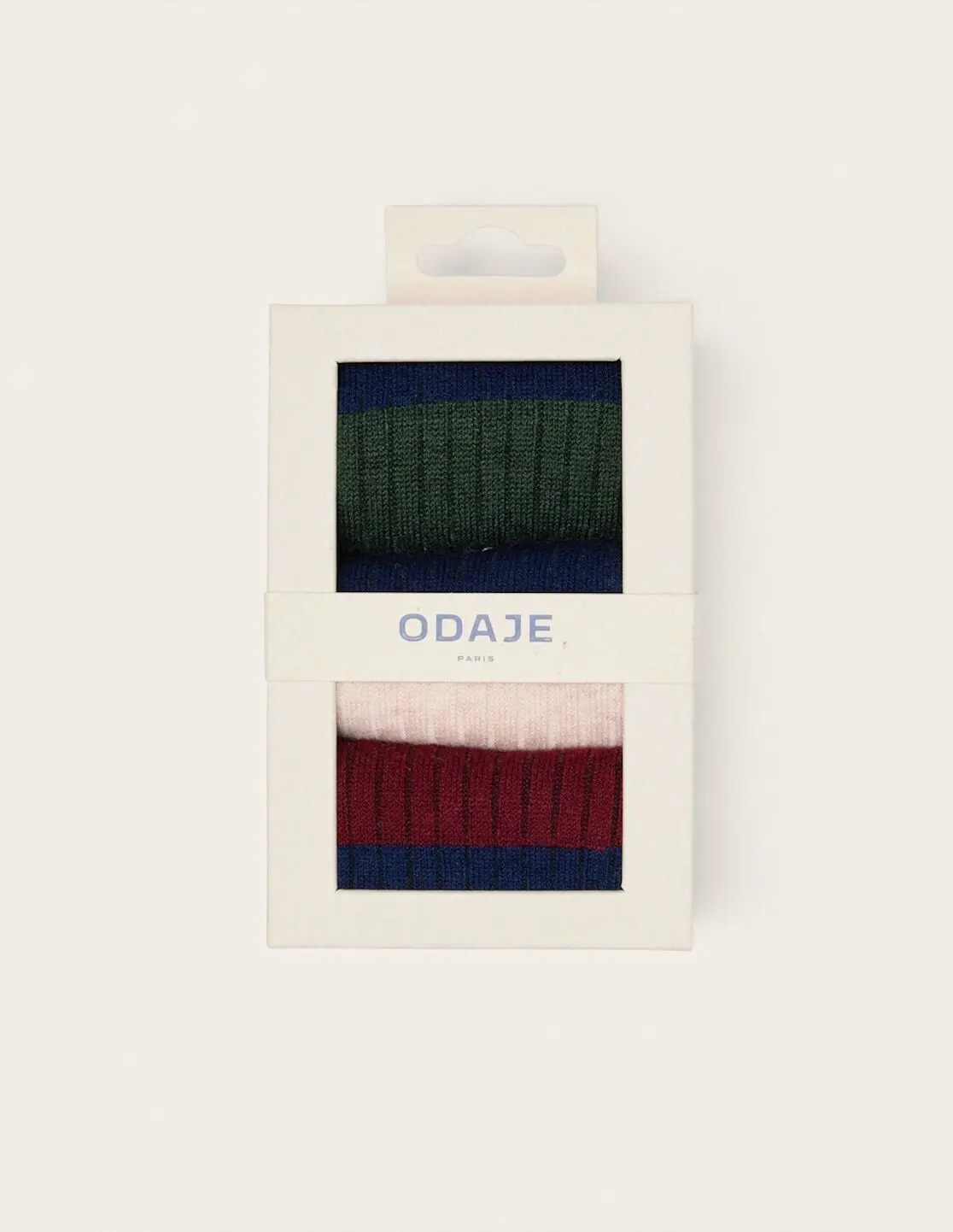 3er-Pack Socken - Gerippt, gestreift, blau, grün, ecru, burgunderrot