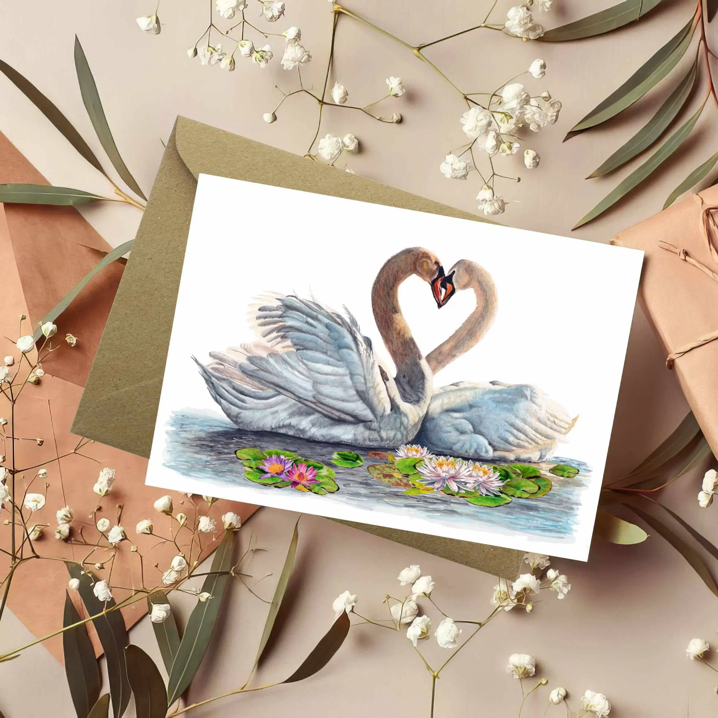 Swans In Love Greetings Card | Romantic Card | Valentine