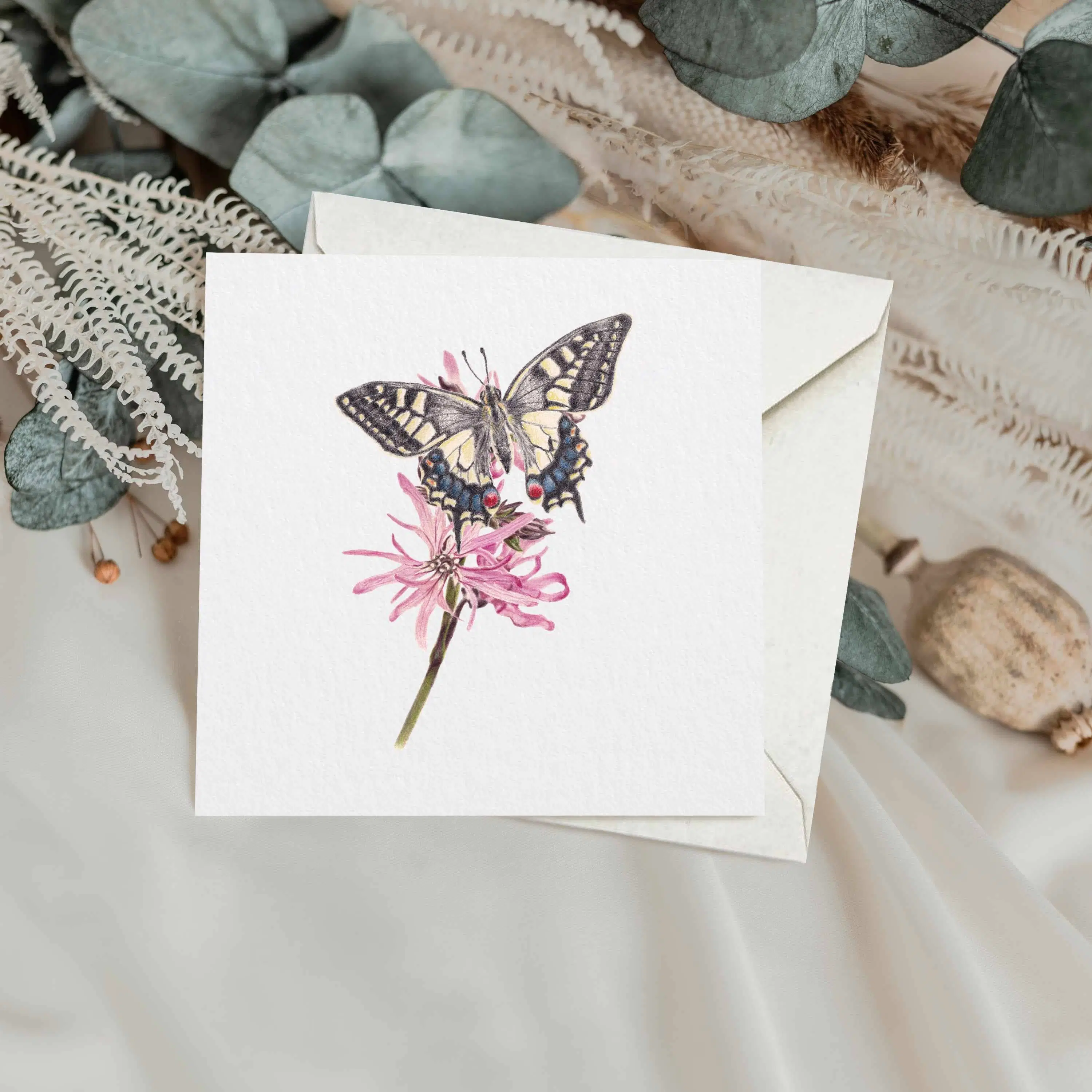 Carte de vœux Papillon Machaon | Floral | Anniversaire