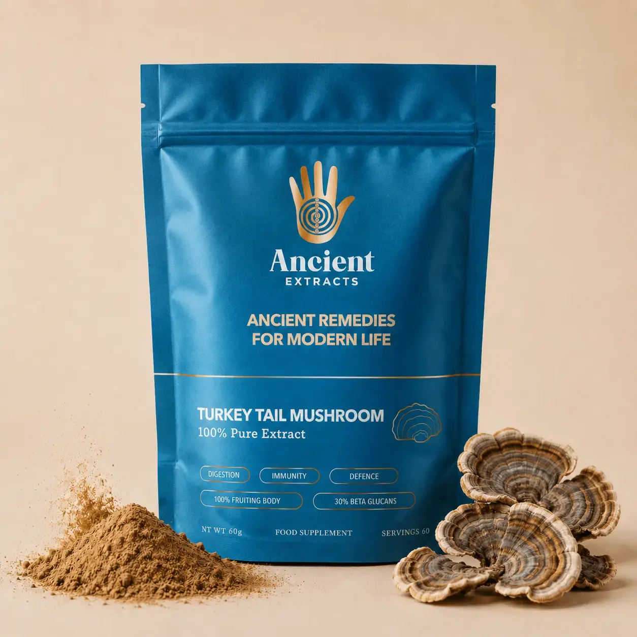 Ancient Extracts Turkey Tail Extract Powder | Immunity & Defence Support | 60 Servings