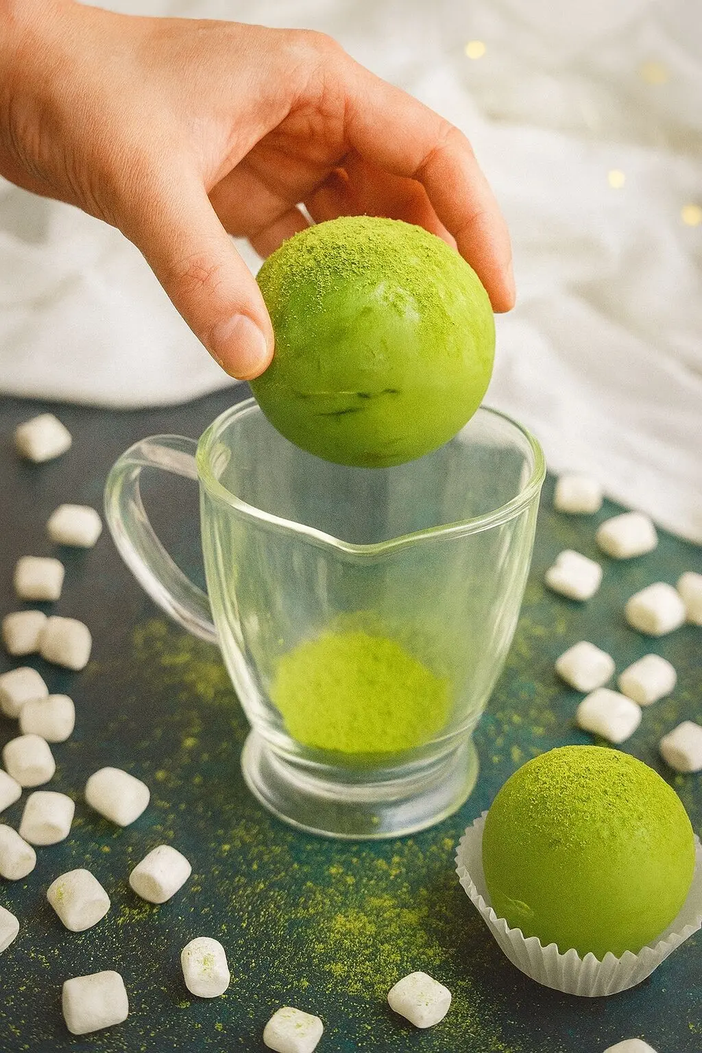 Hot Chocolate Bomb Topped with Marshmallows – Matcha Flavor