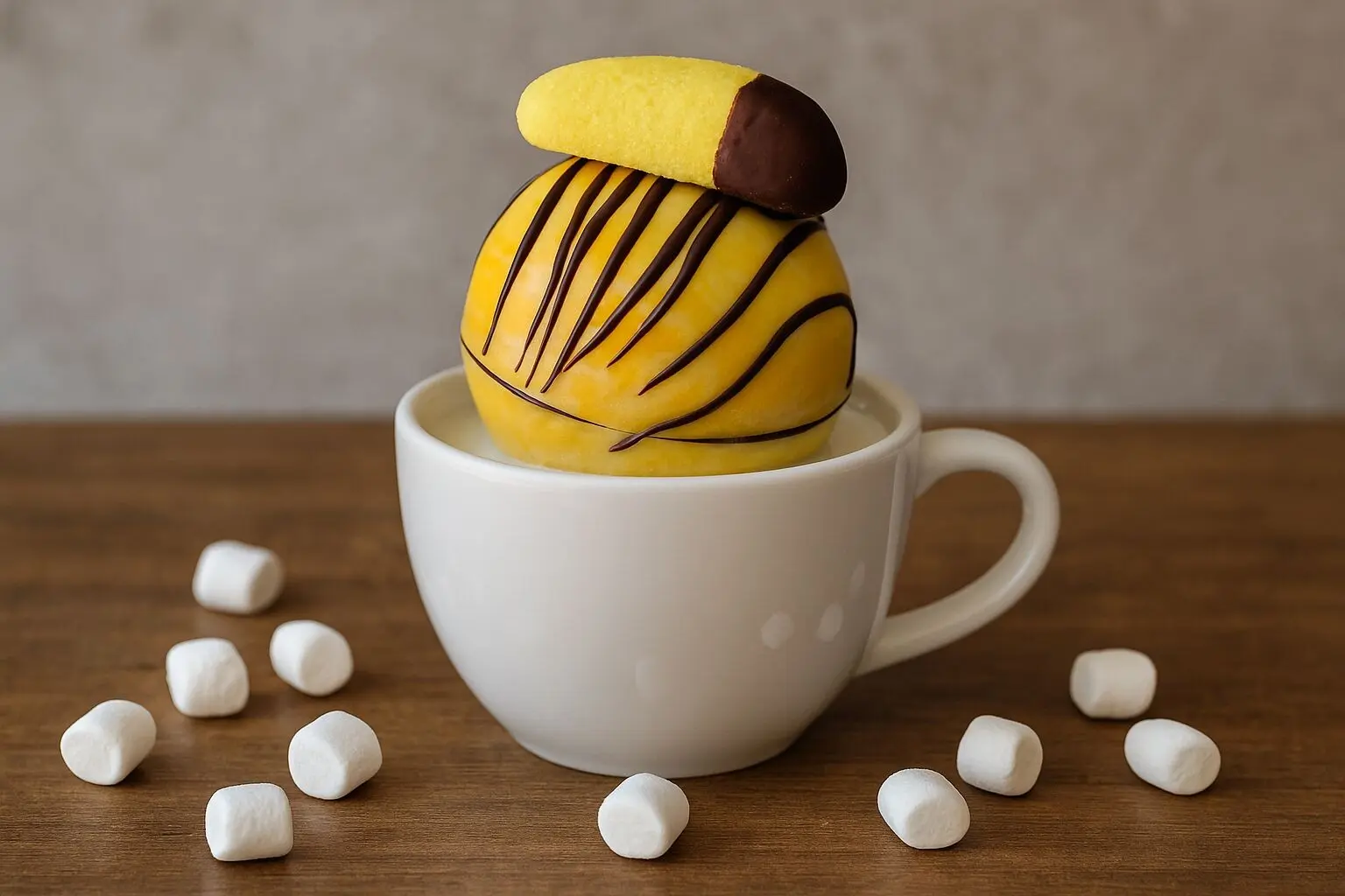 Hot chocolate bomb topped with marshmallows – Banana flavor