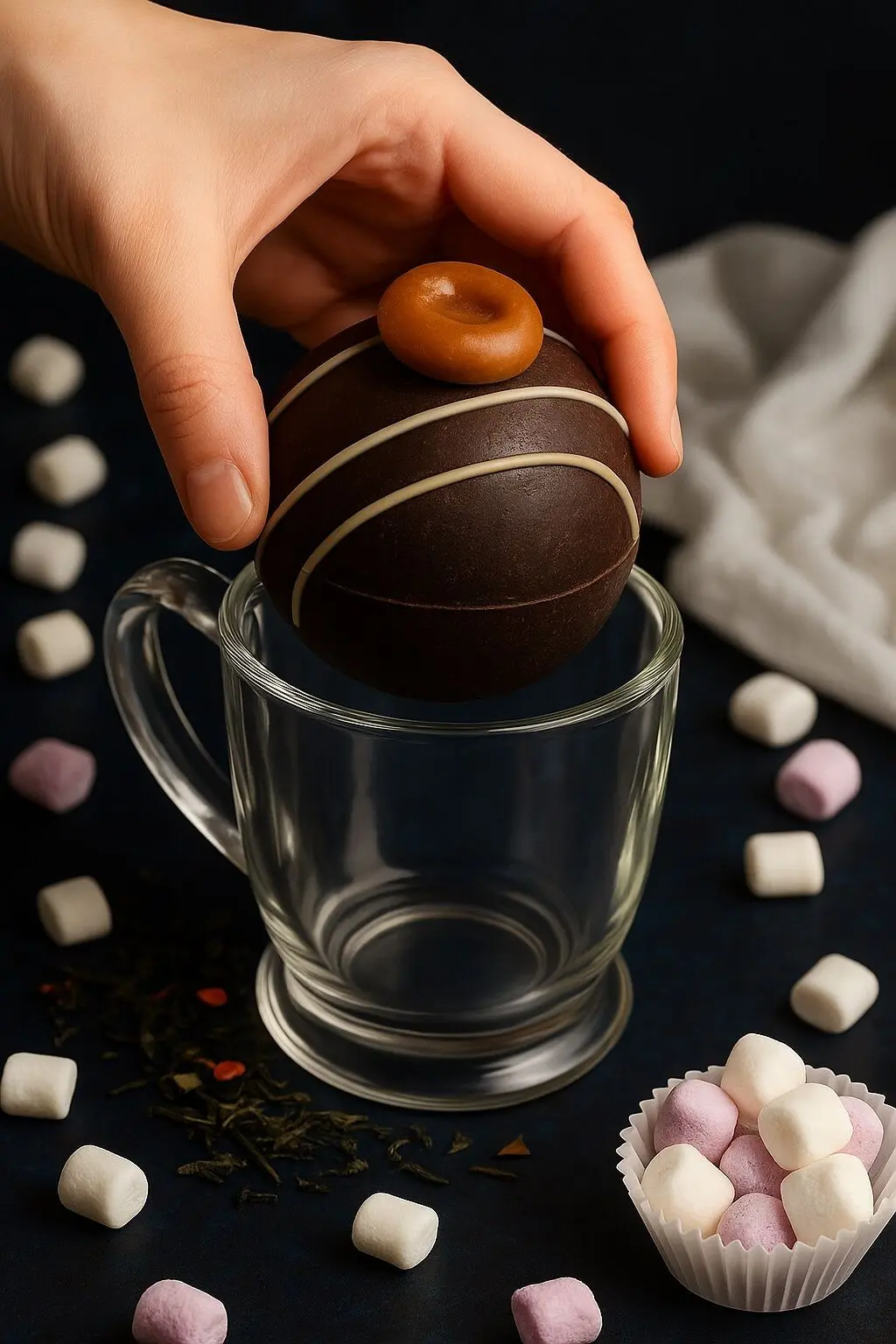 Hot chocolate bomb topped with marshmallows – Caramel flavor
