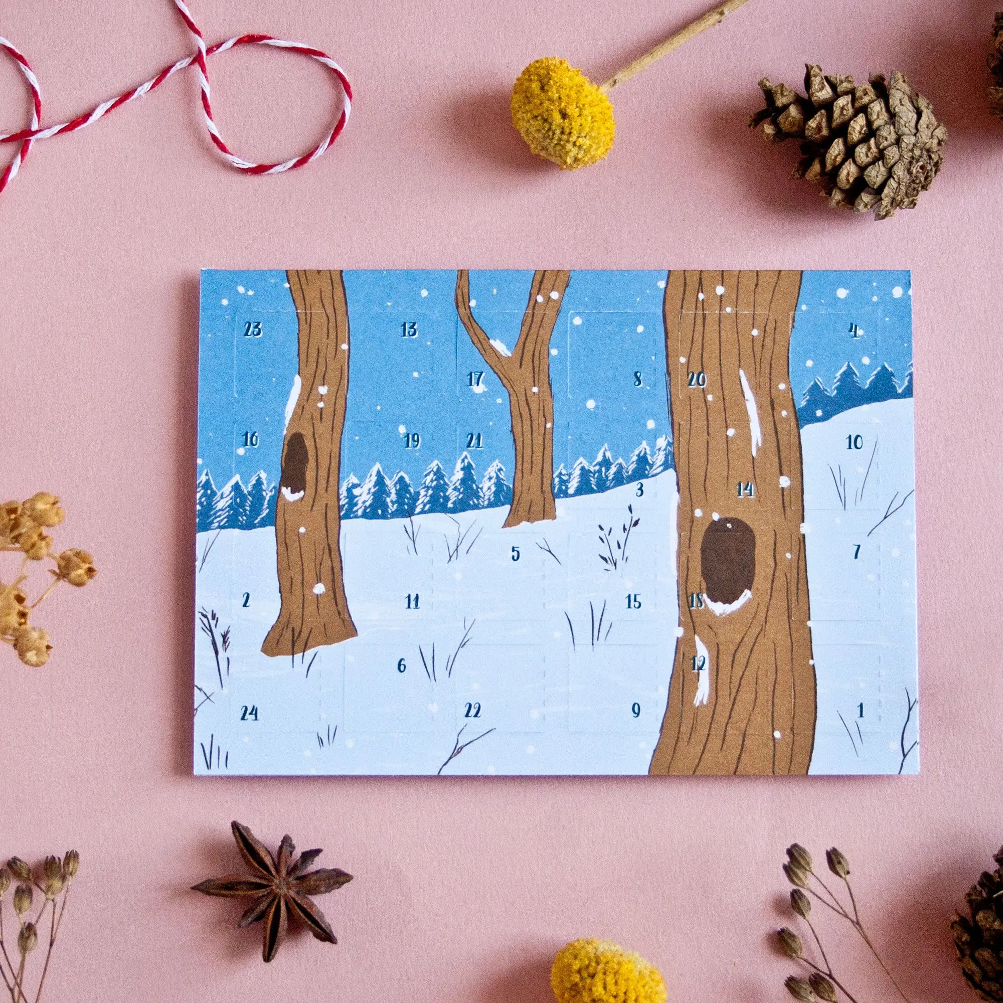 Carte postale du calendrier de l'Avent forêt d'hiver
