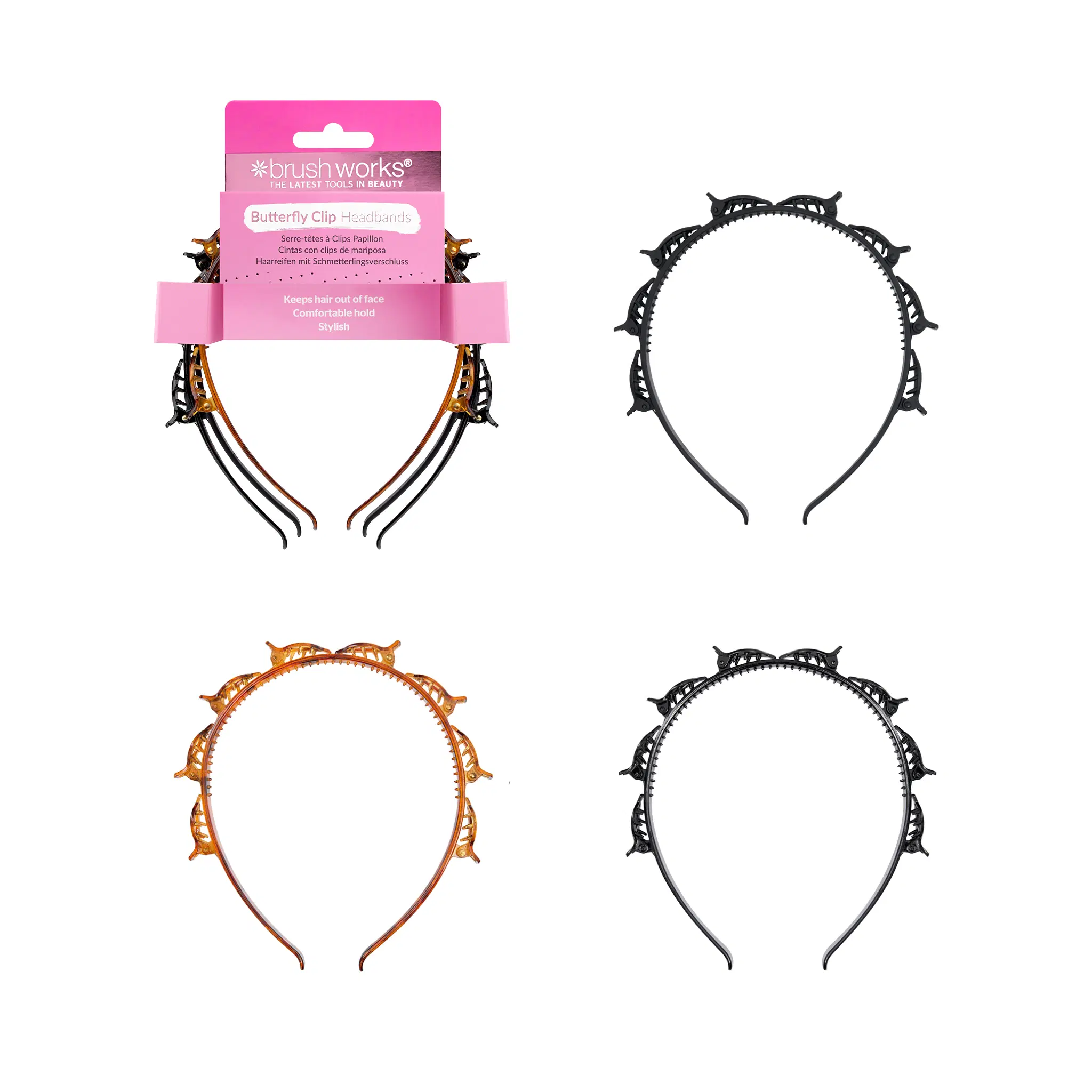 Brushworks – Schmetterlings-Haarbänder mit Clip – 3er-Pack
