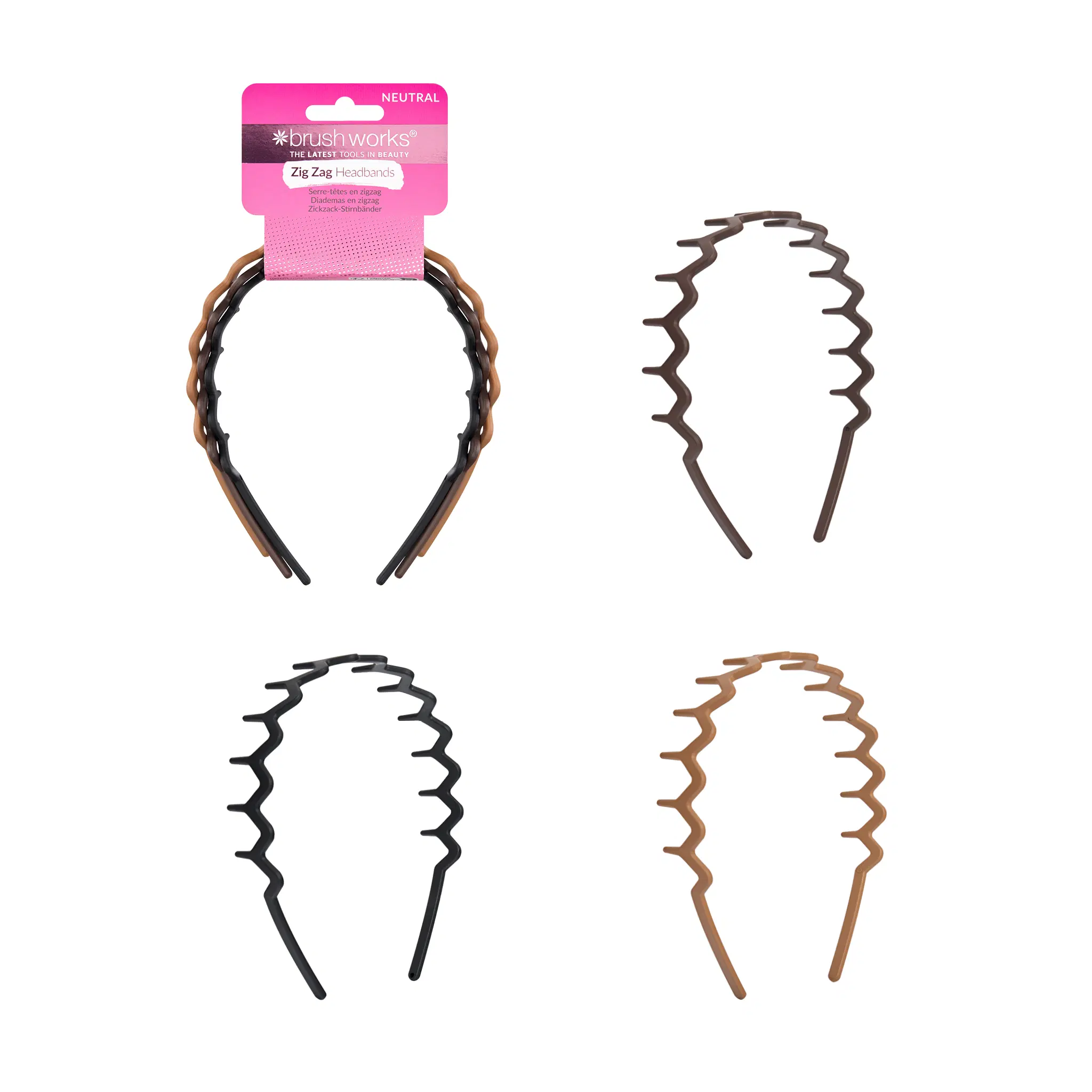 Brushworks – Neutrale Zickzack-Stirnbänder – 3er-Pack