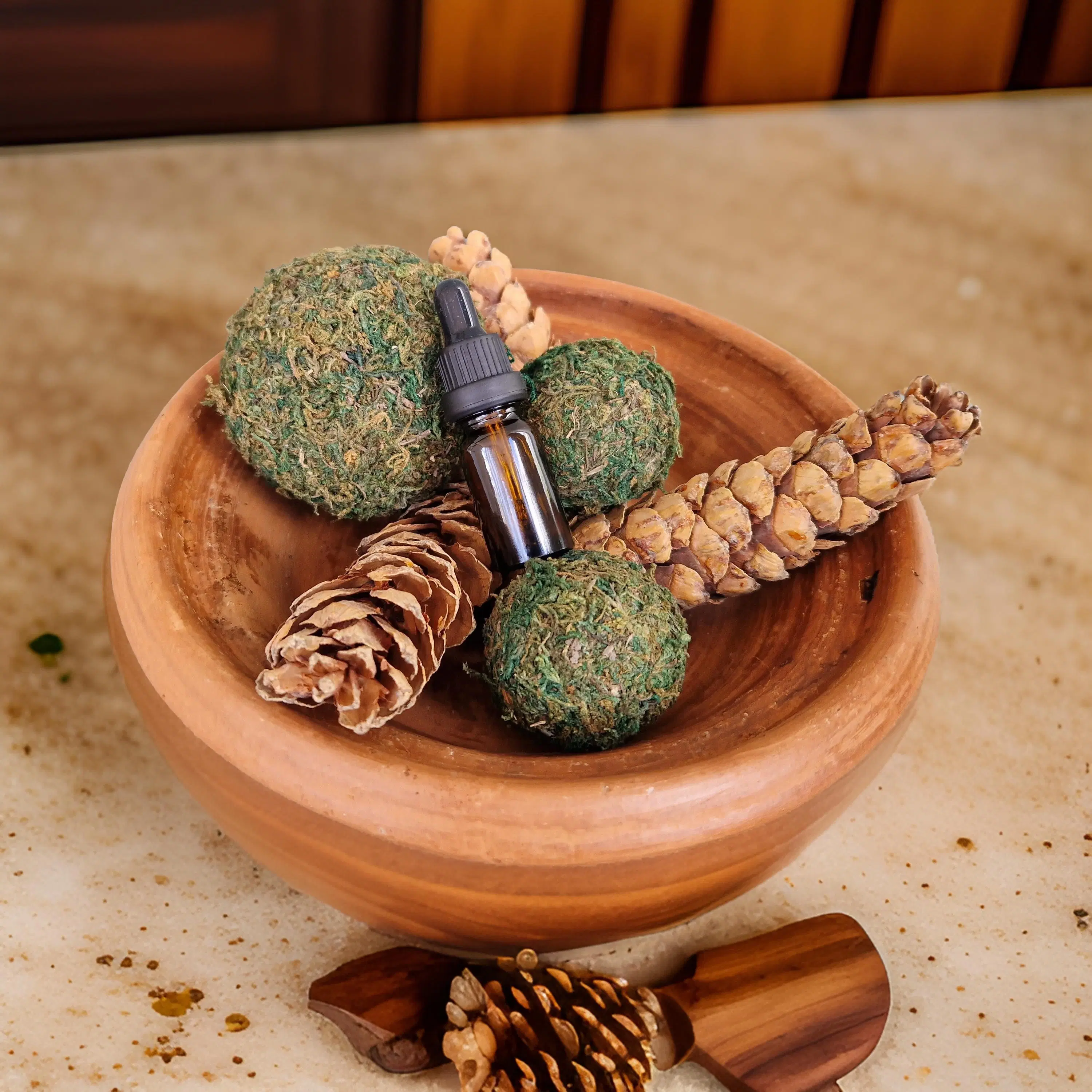 Pine Cone & Moss Ball Potpourri with Fragrance Oil Dropper