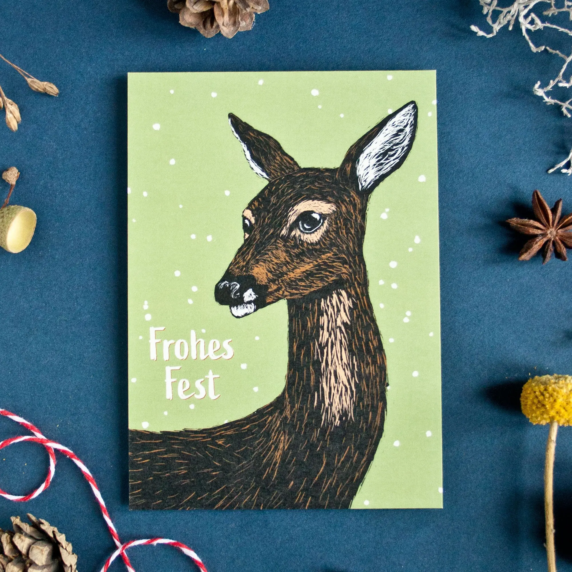 Carte de Noël cerf (vert), A6