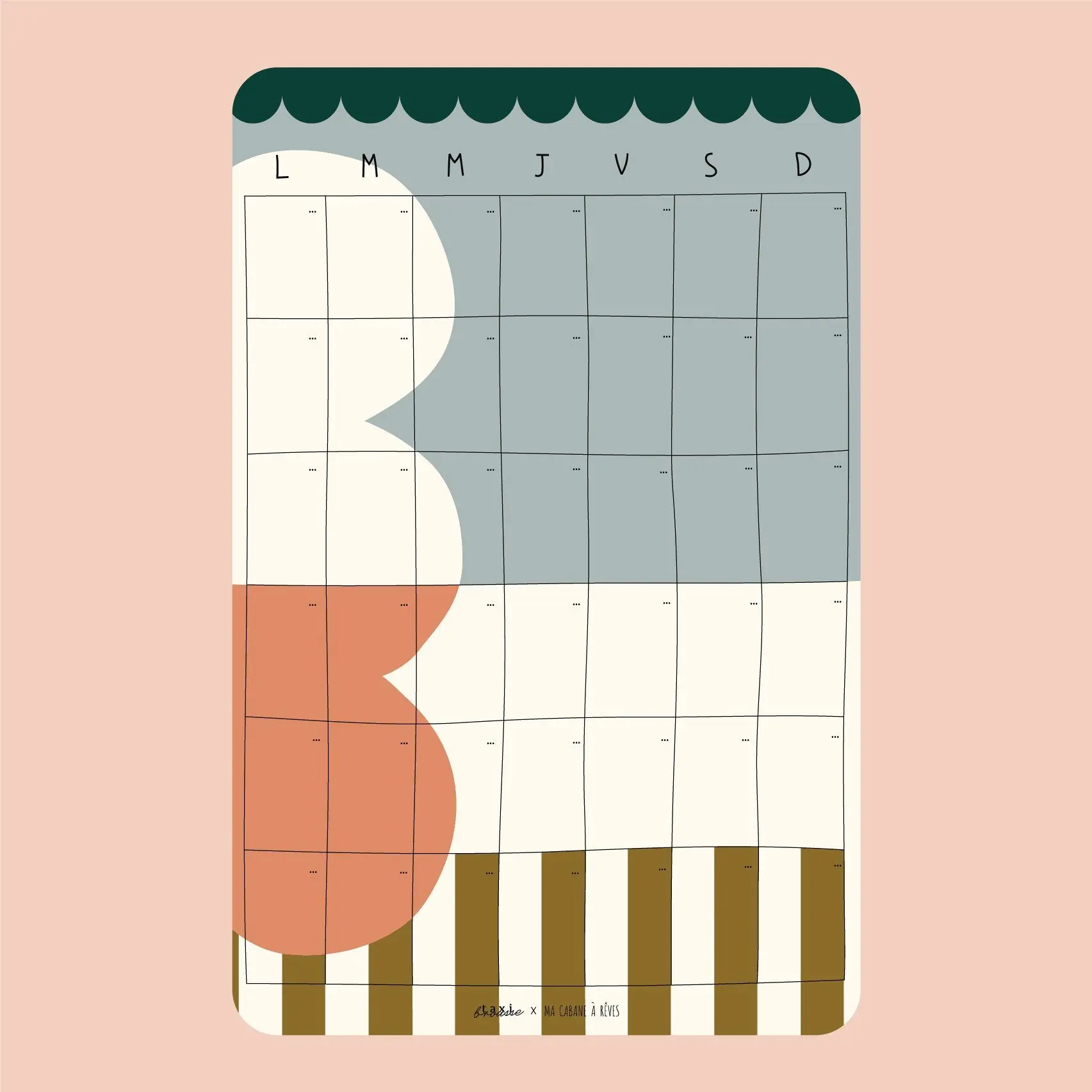 Calendrier mensuel magnétique Taxi Brousse Chic
