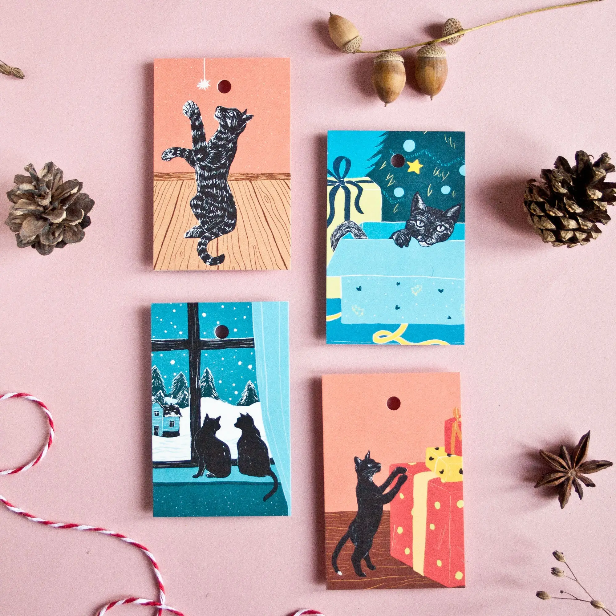 Ensemble d'étiquettes cadeaux chats pour Noël