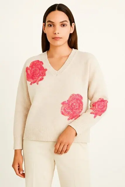 Pull oversize à fleurs paillettes AP125