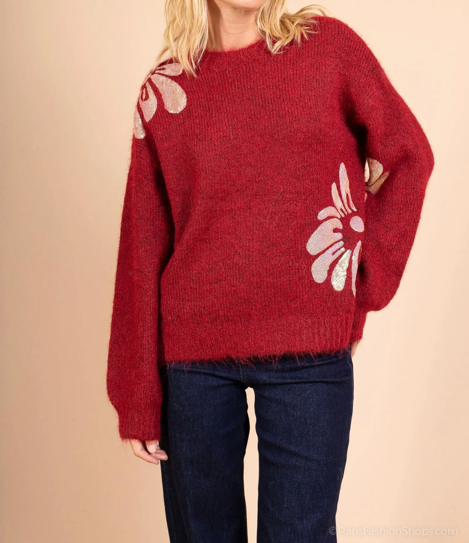 Pull oversize en maille couetteeuse avec paillettes AP133