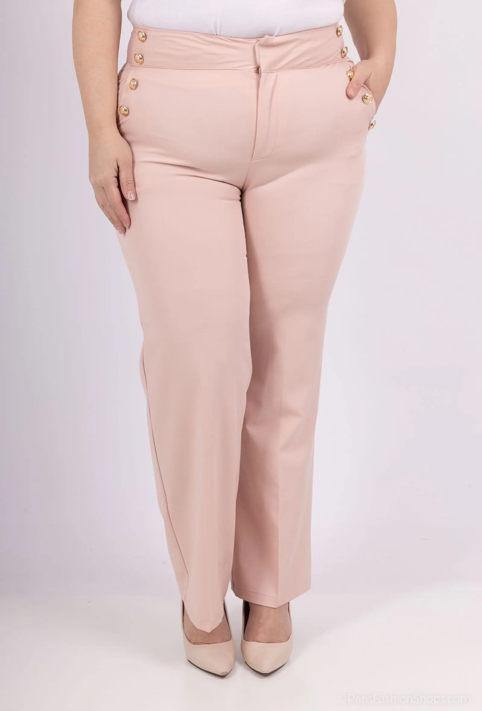 Pantalon tailleur Grande Taille A3307GT–détails boutons dorés