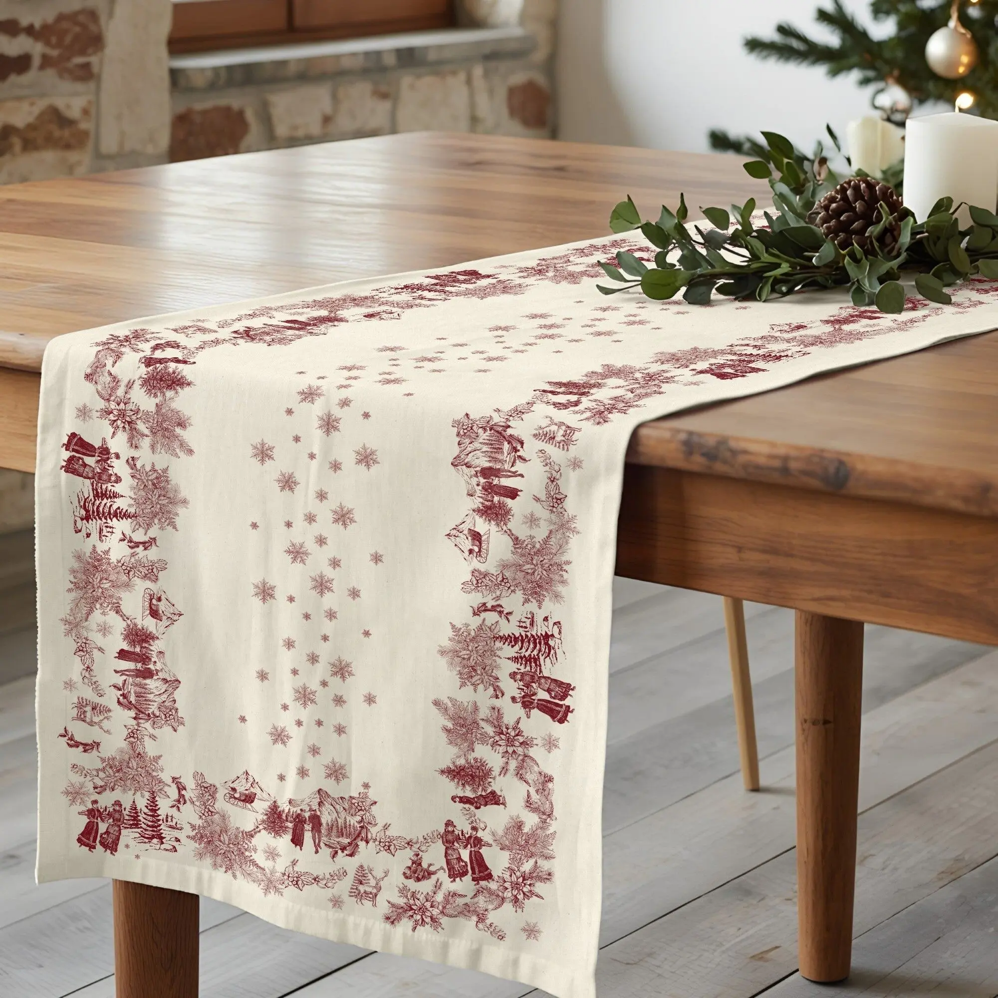 Christmas New Toile Table Runner